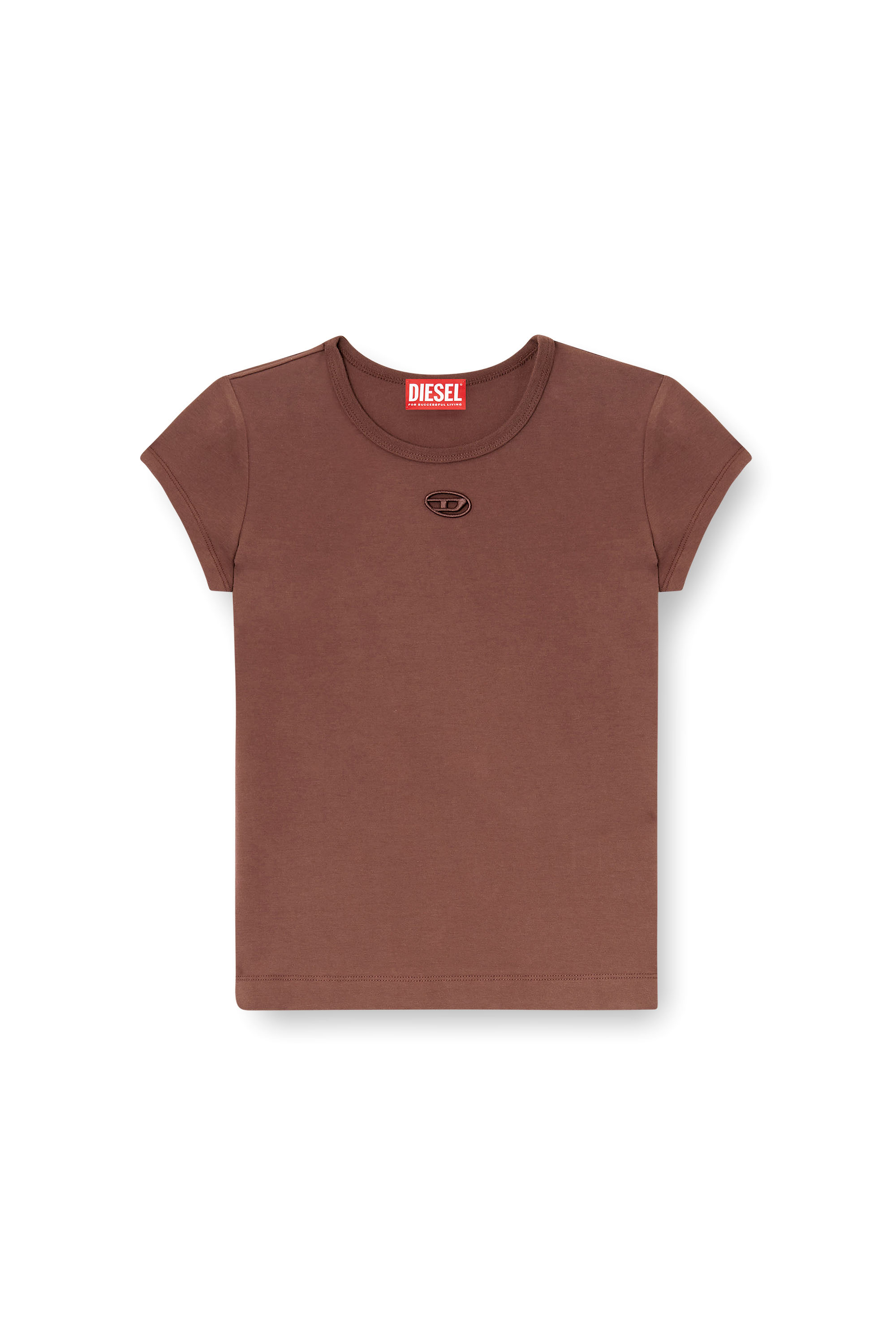 Diesel - T-ANGIE-OD, T-shirt avec logo découpé brodé Femme in Marron - 3