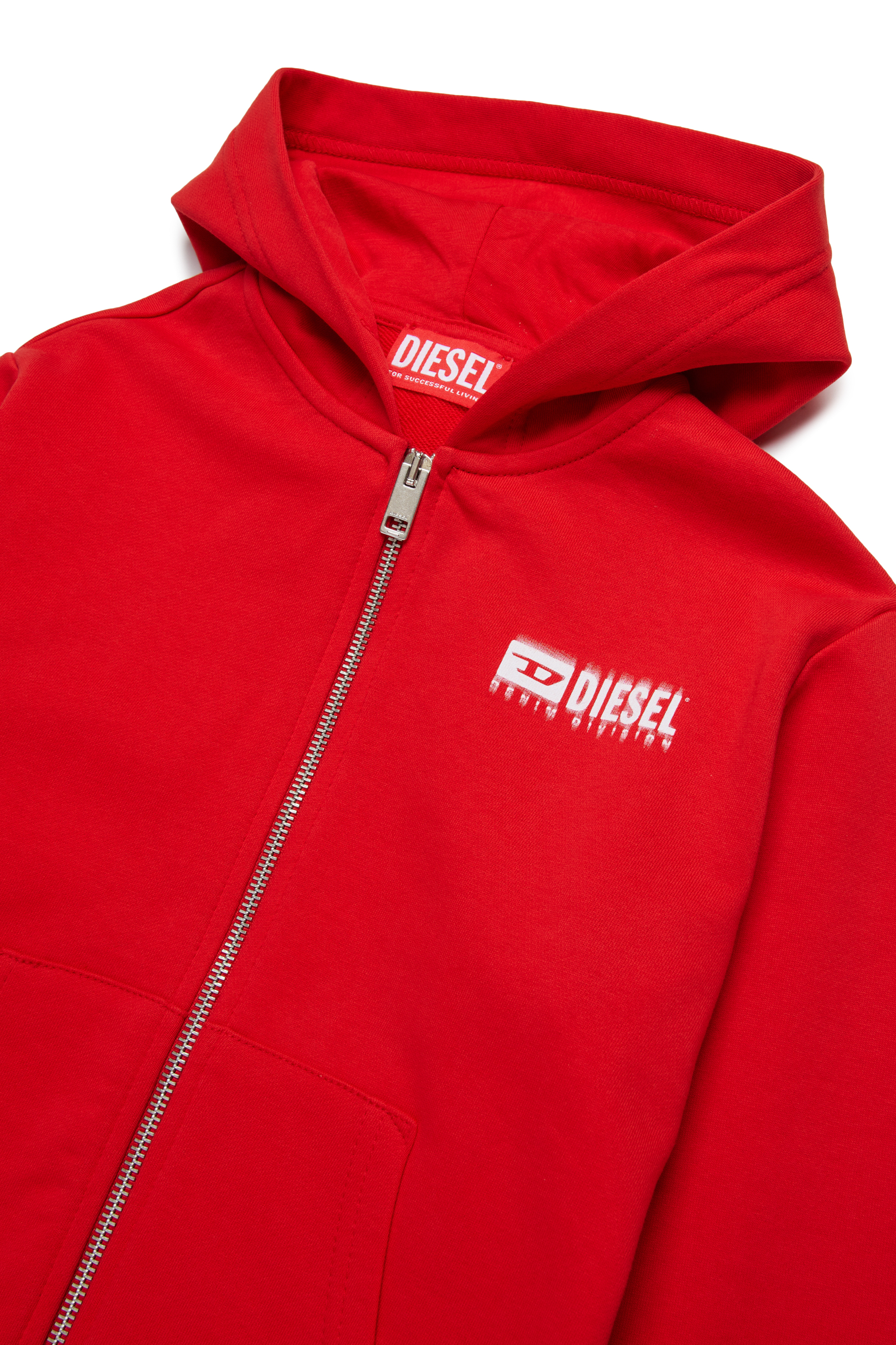 Diesel - SVOUGZIP OVER, Sweat-shirt à capuche zippé avec logo taché Homme in Rouge - 3