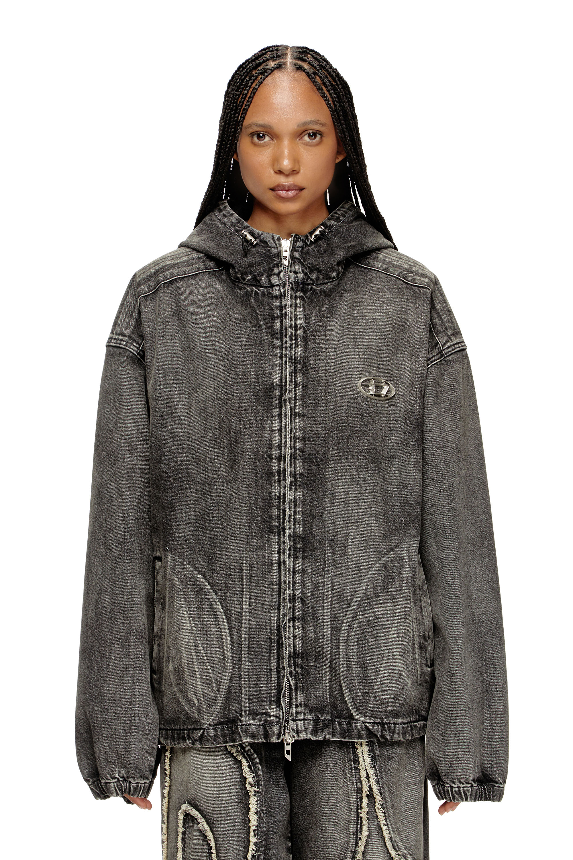 Diesel - THUGJACK, Veste à capuche en denim délavé Mixte in Noir - 1
