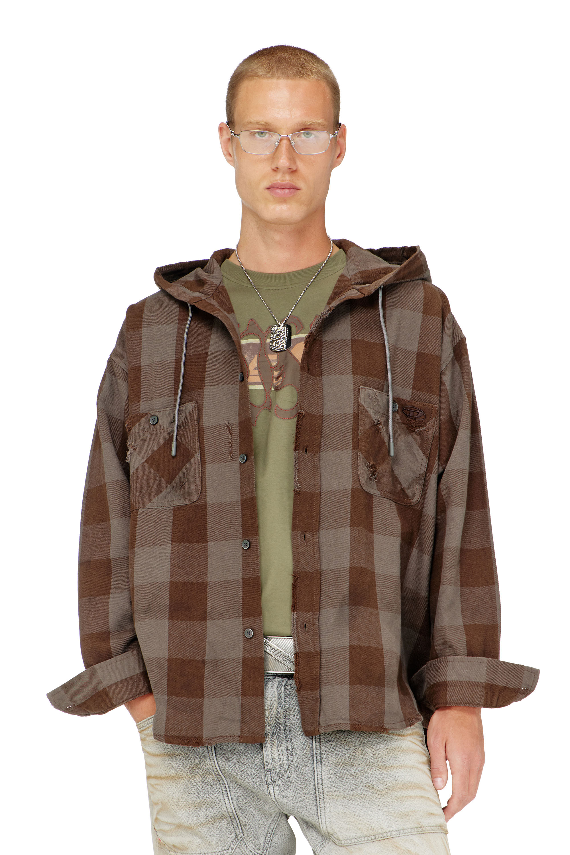 Diesel - S-DRUM-HOODY, Chemise &agrave; capuche effet us&eacute; en flanelle &agrave; carreaux Homme in ToBeDefined - 3