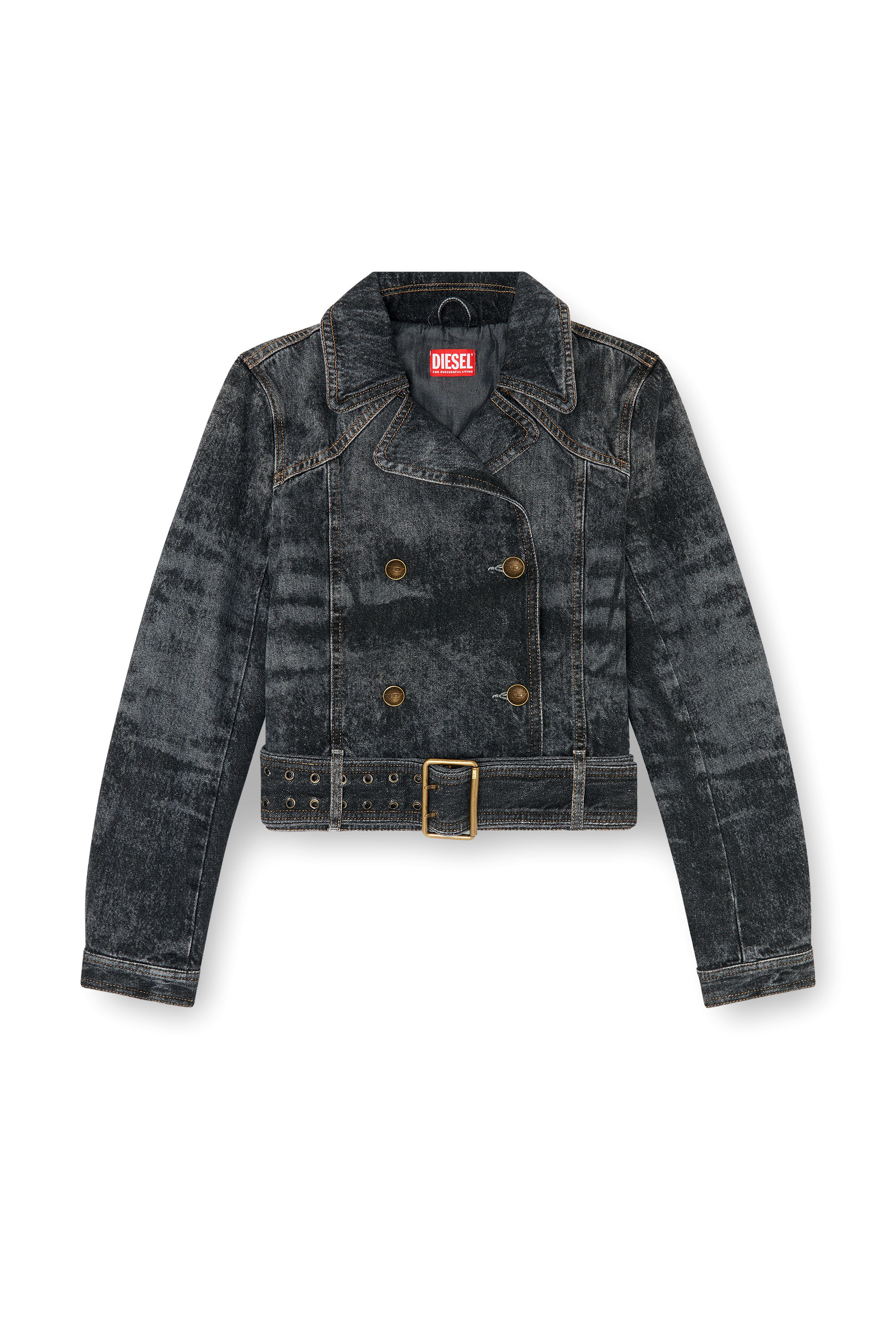 Diesel - DE-LEGEND-S, Veste en denim cropped avec ceinture Femme in Noir - 2