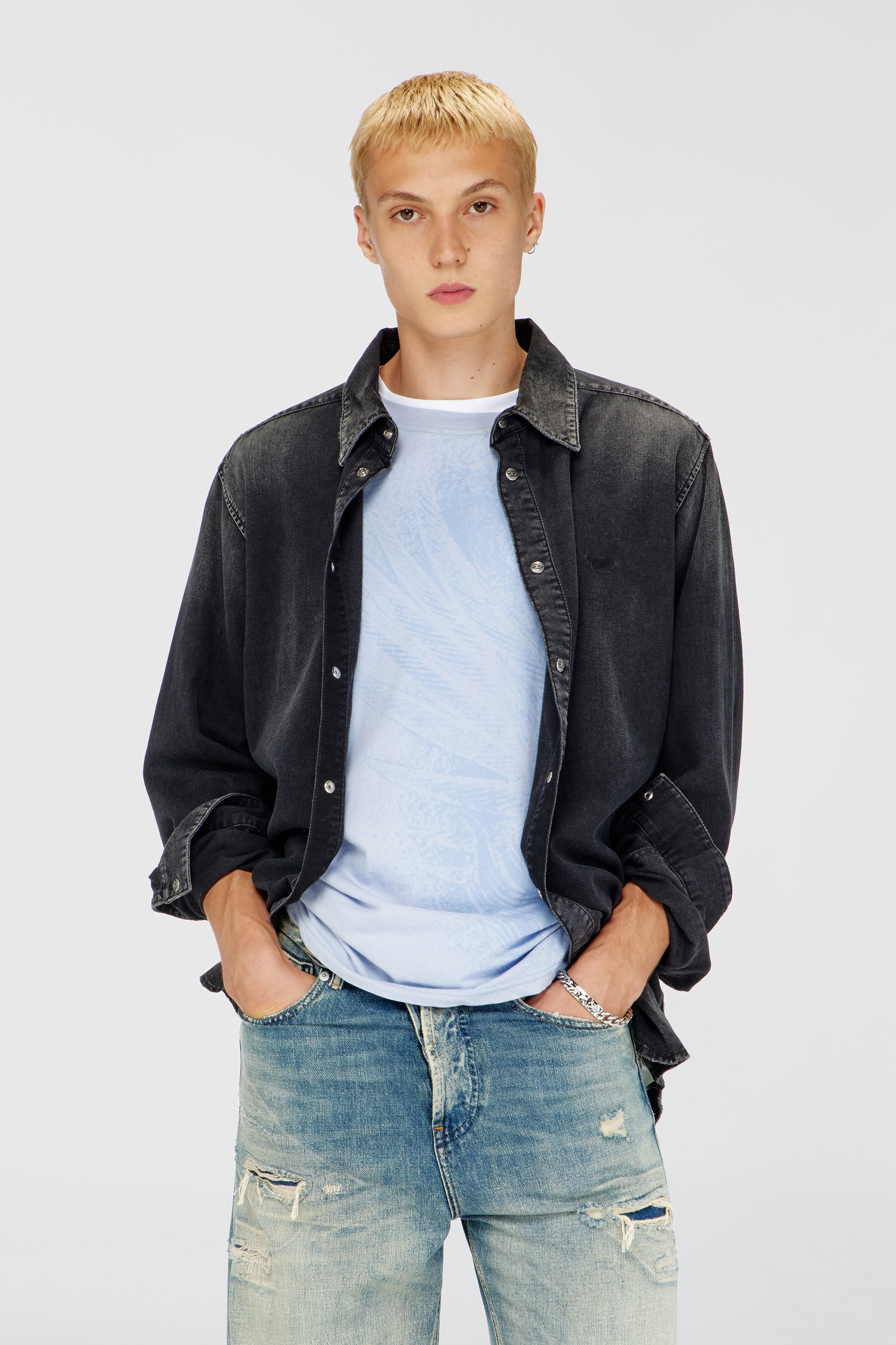 Diesel - D-SIMPLY, Chemise en denim &agrave; manches longues Homme in Noir - 1