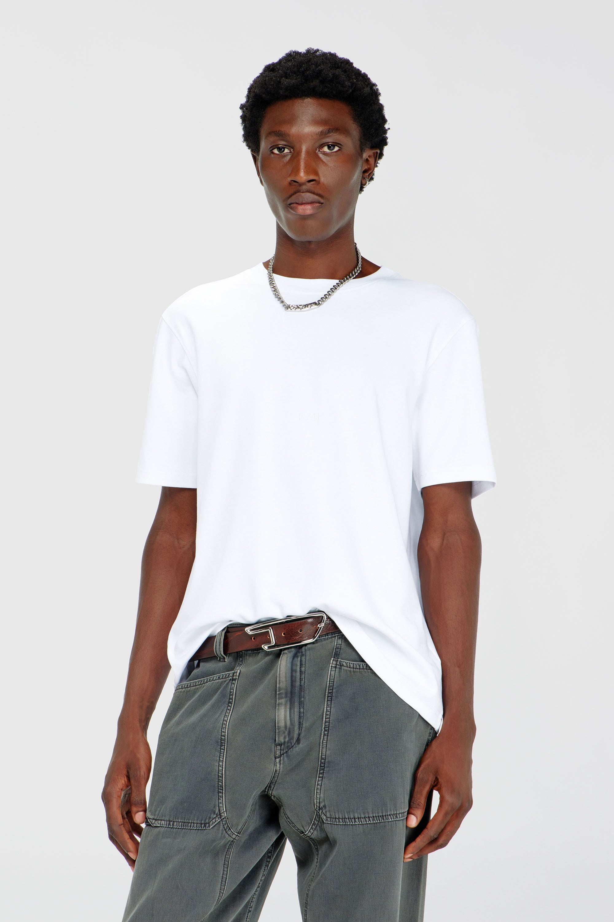 Diesel - T-ADJUST-AA2, T-shirt en interlock de coton avec logo brod&eacute; Homme in Blanc - 1