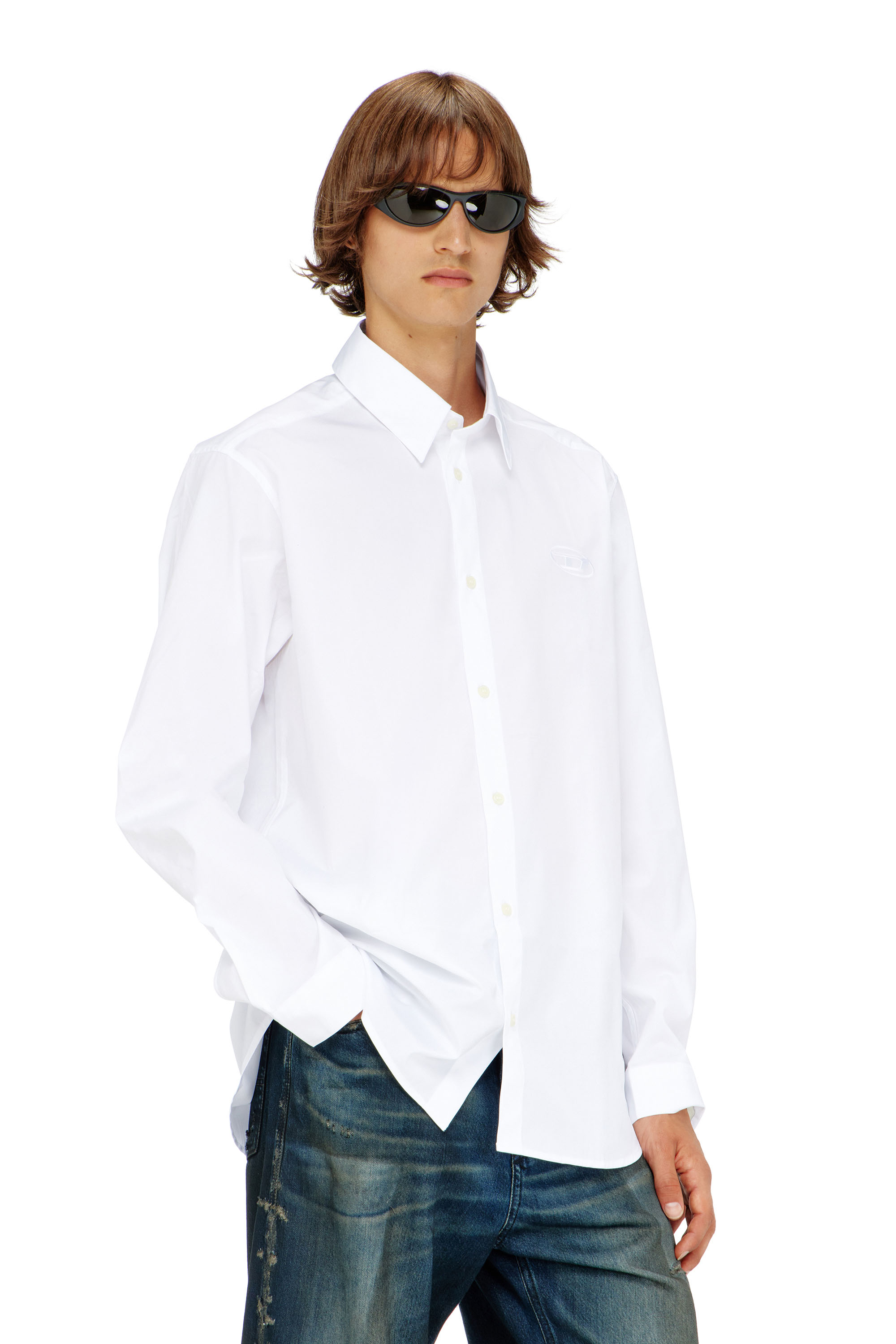 Diesel - S-SIMPLY-GSBH, Chemise en popeline extensible avec broderie Homme in Blanc - 1