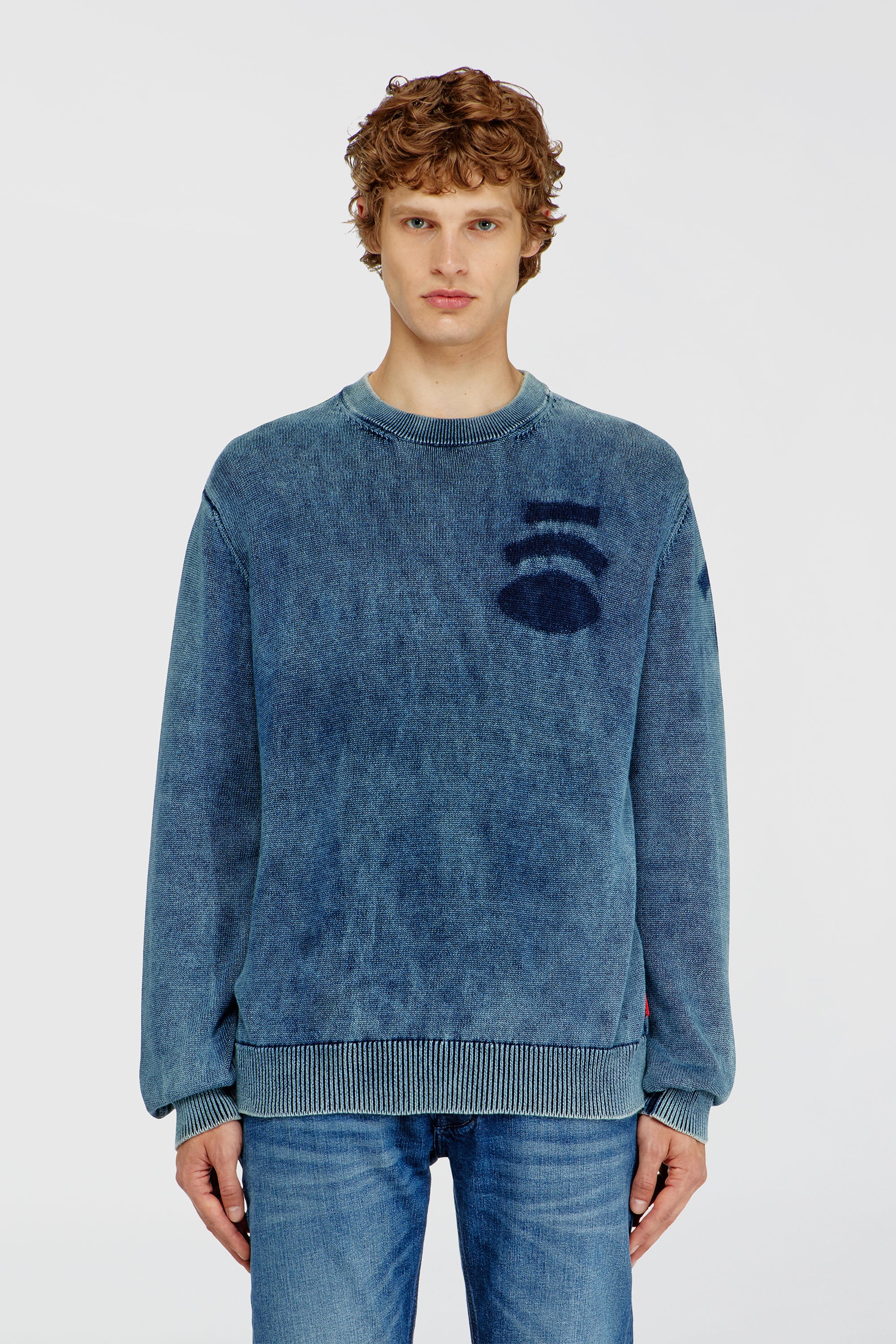 Diesel - K-PERNE, Pull en maille effet denim avec patchs Homme in Bleu - 1