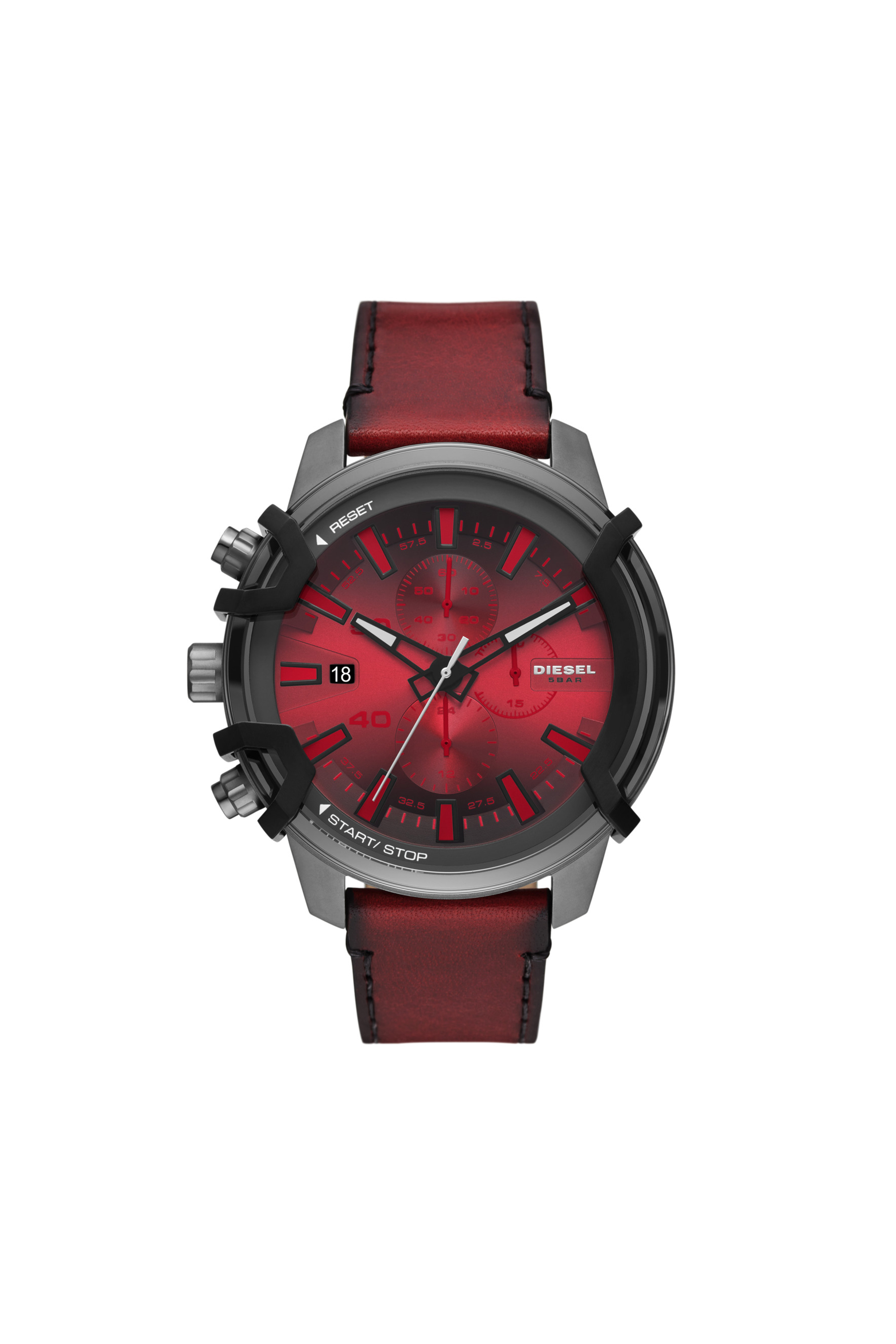 Diesel - DZ4594, Montre Griffed chronographe en cuir rouge Homme in Rouge - 1