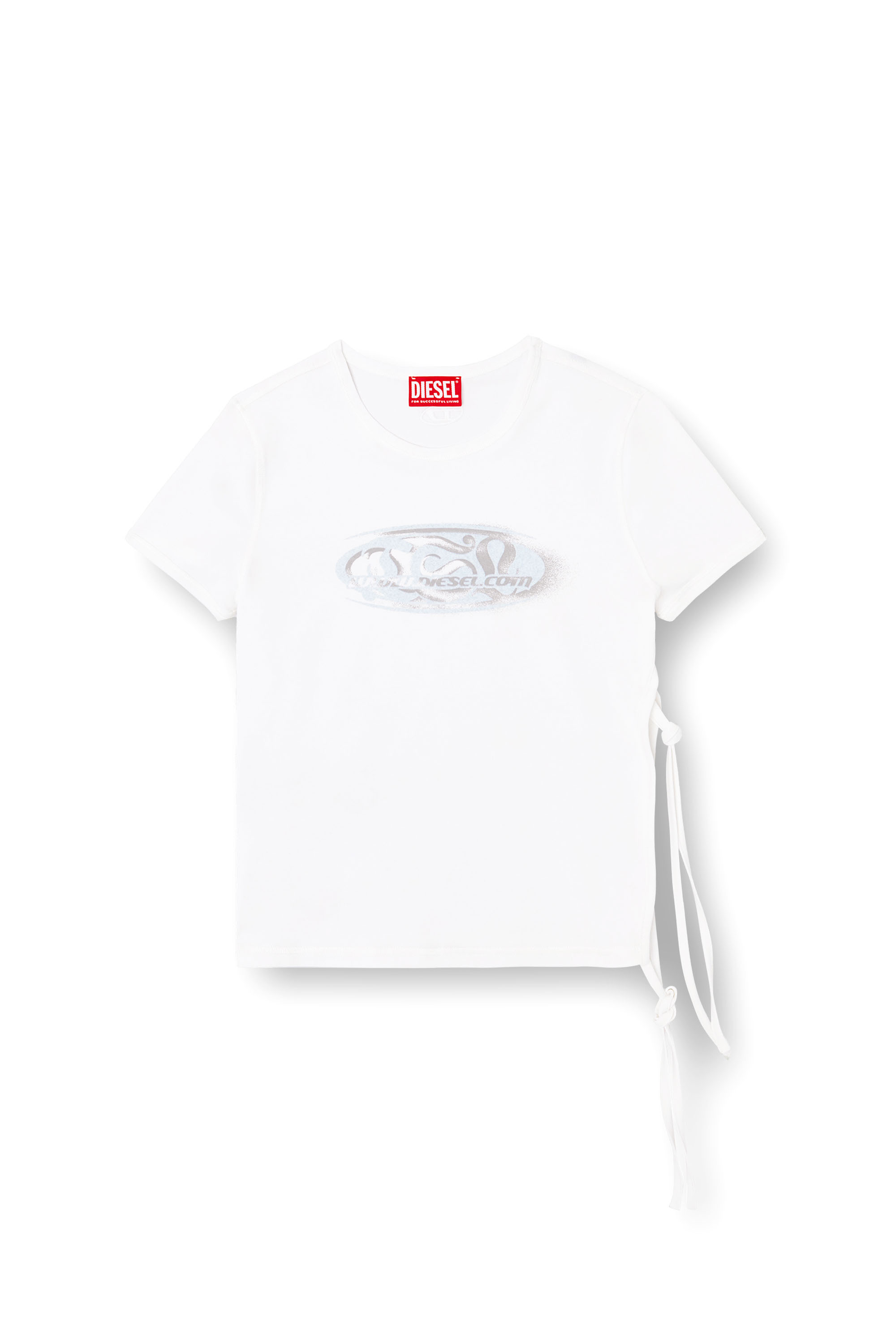 Diesel - T-LAYA, T-shirt avec logo graphique à nouer sur le côté Femme in Blanc - 2