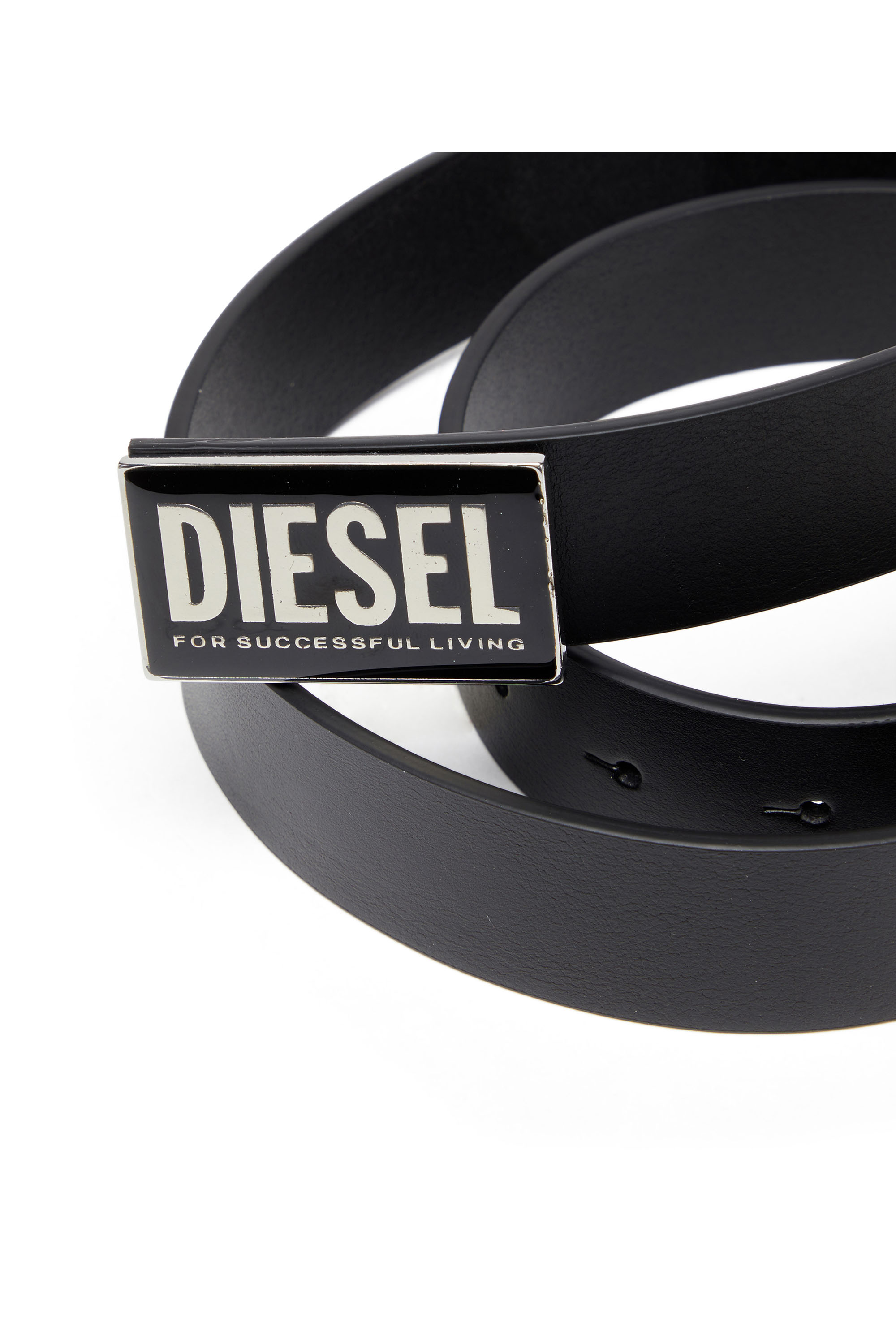 Diesel - B-GLOSSY II, Ceinture en cuir avec boucle à logo glossy Homme in Noir - 3