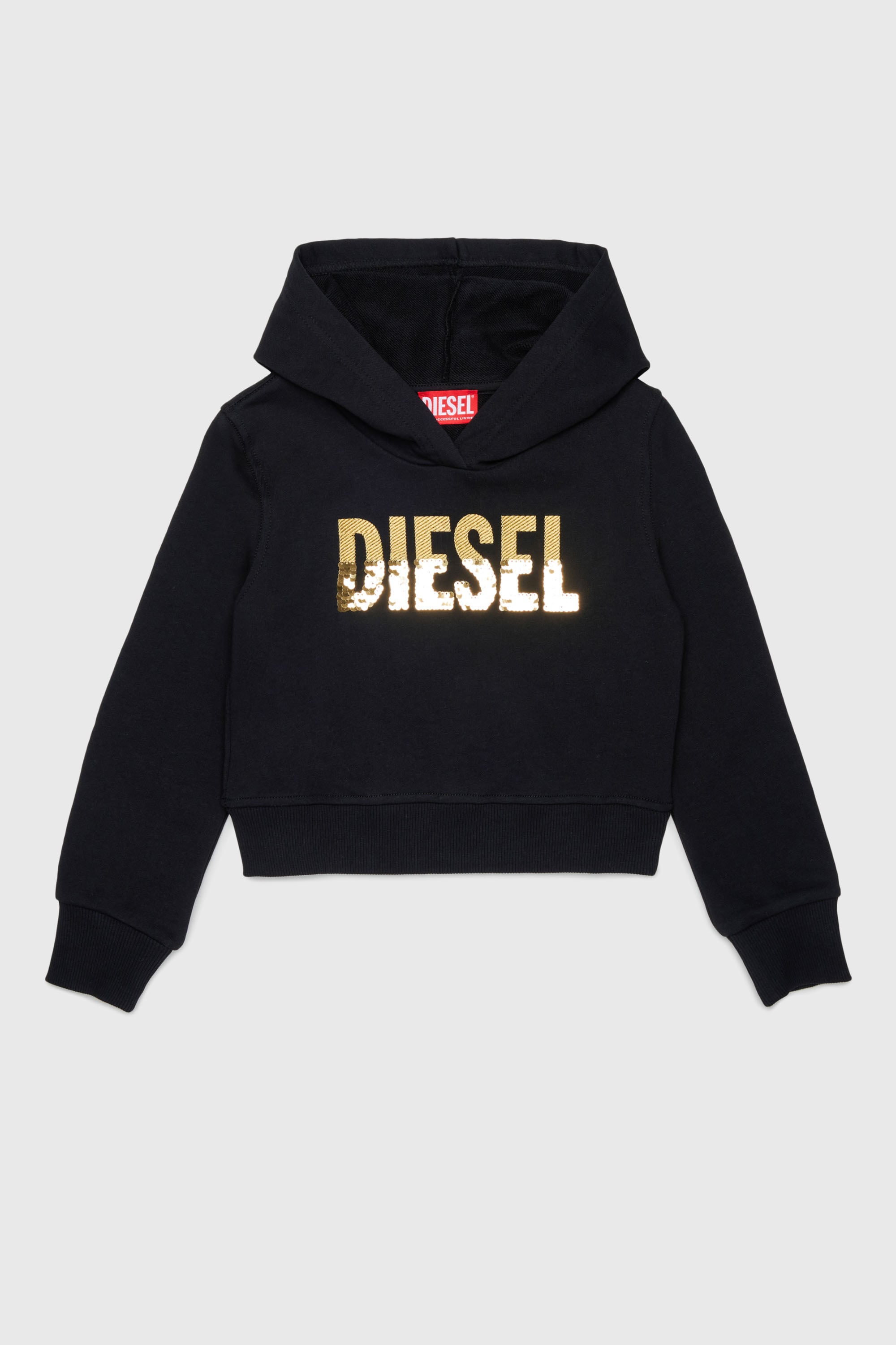 Diesel - SPALLYHOOD, Sweat &agrave; capuche avec logo en sequins Femme in Noir - 1