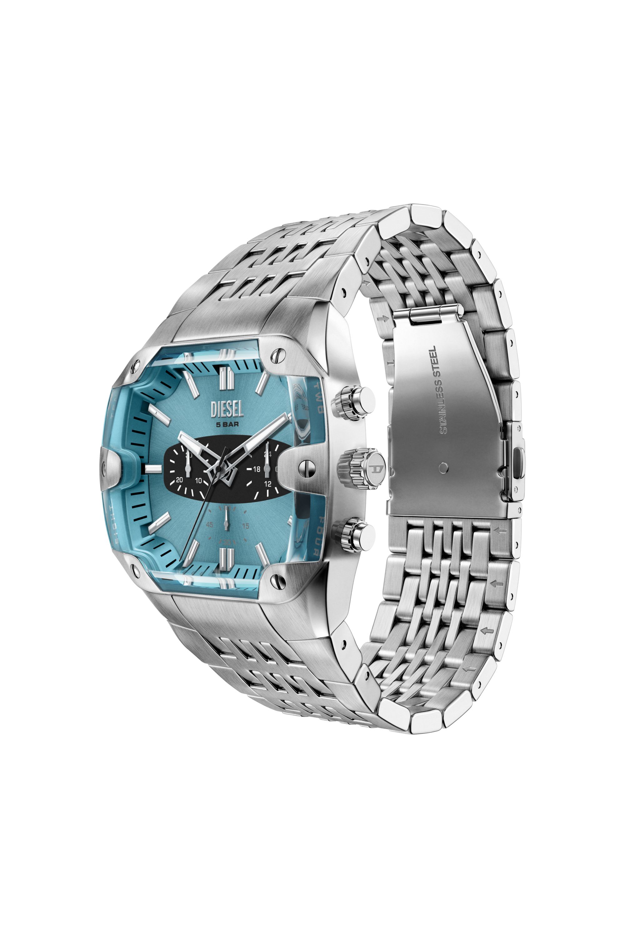 Diesel - DZ4725 WATCH, Montre Spiked Cushion en acier inoxydable Homme in Gris argent&eacute; - 5