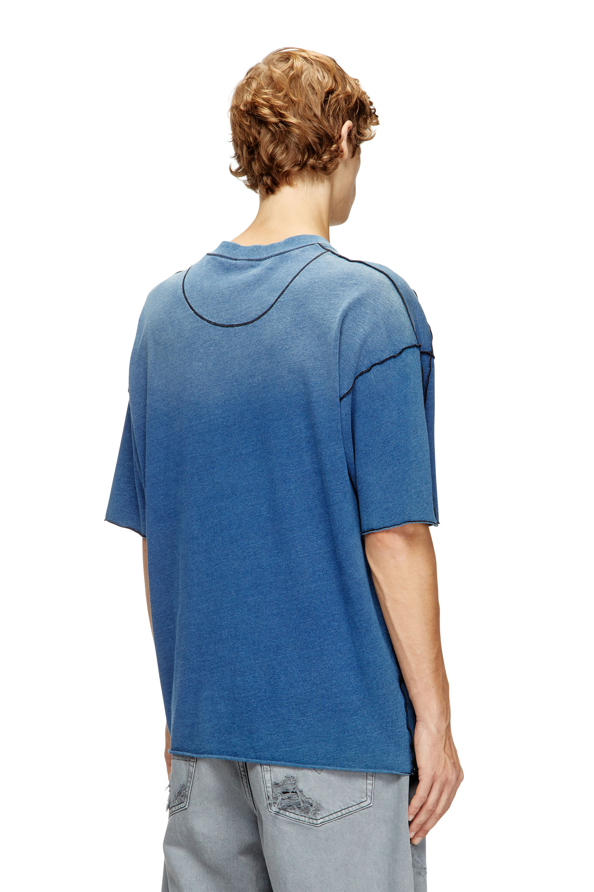Diesel - T-CRAOXT, T-shirt en coton avec surpiqûres contrastantes Homme in Bleu - 4