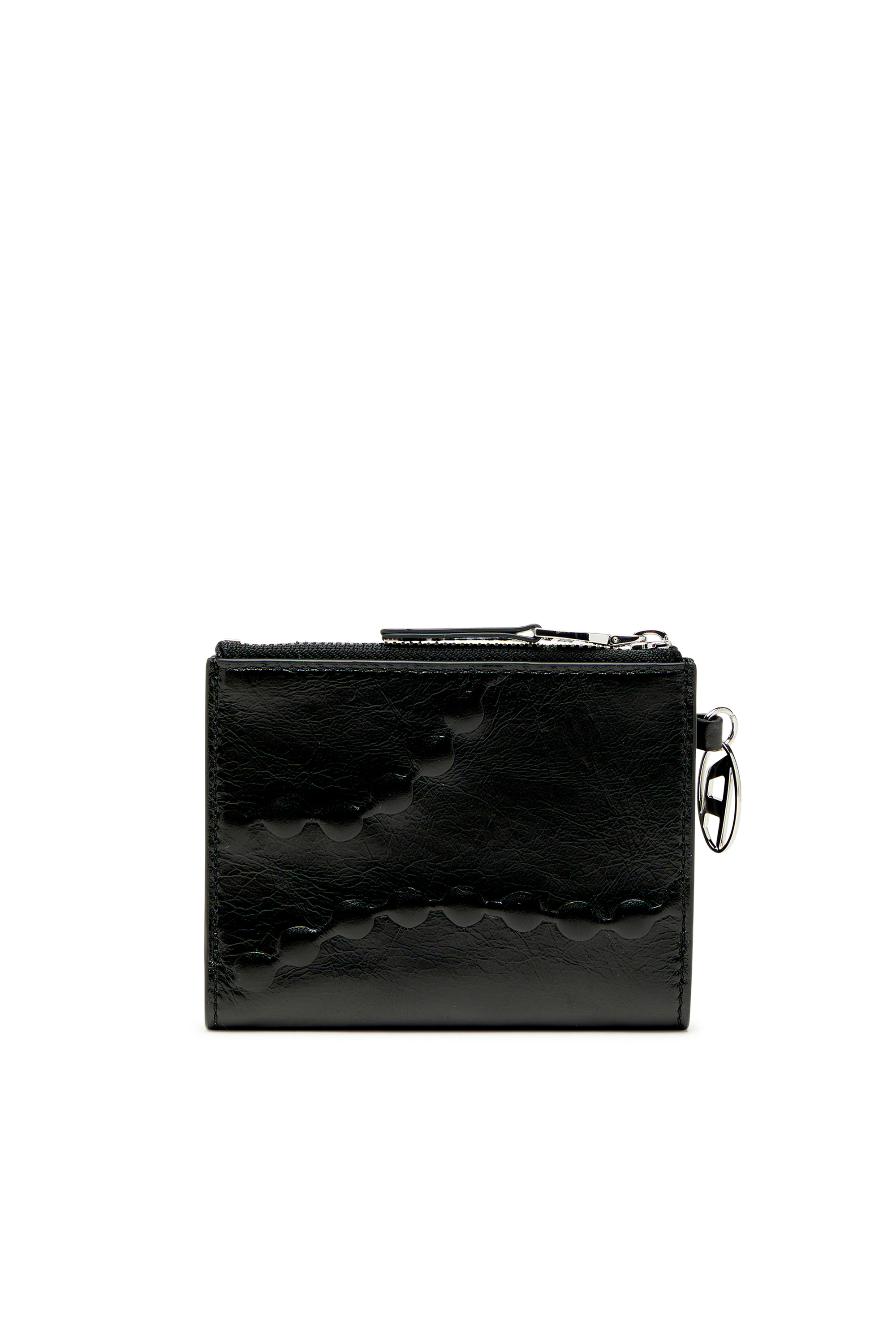 Diesel - OVAL-D BI FOLD ZIP II, Portefeuille bi-fold en cuir avec motif cha&icirc;ne emboss&eacute; Femme in Noir - 2