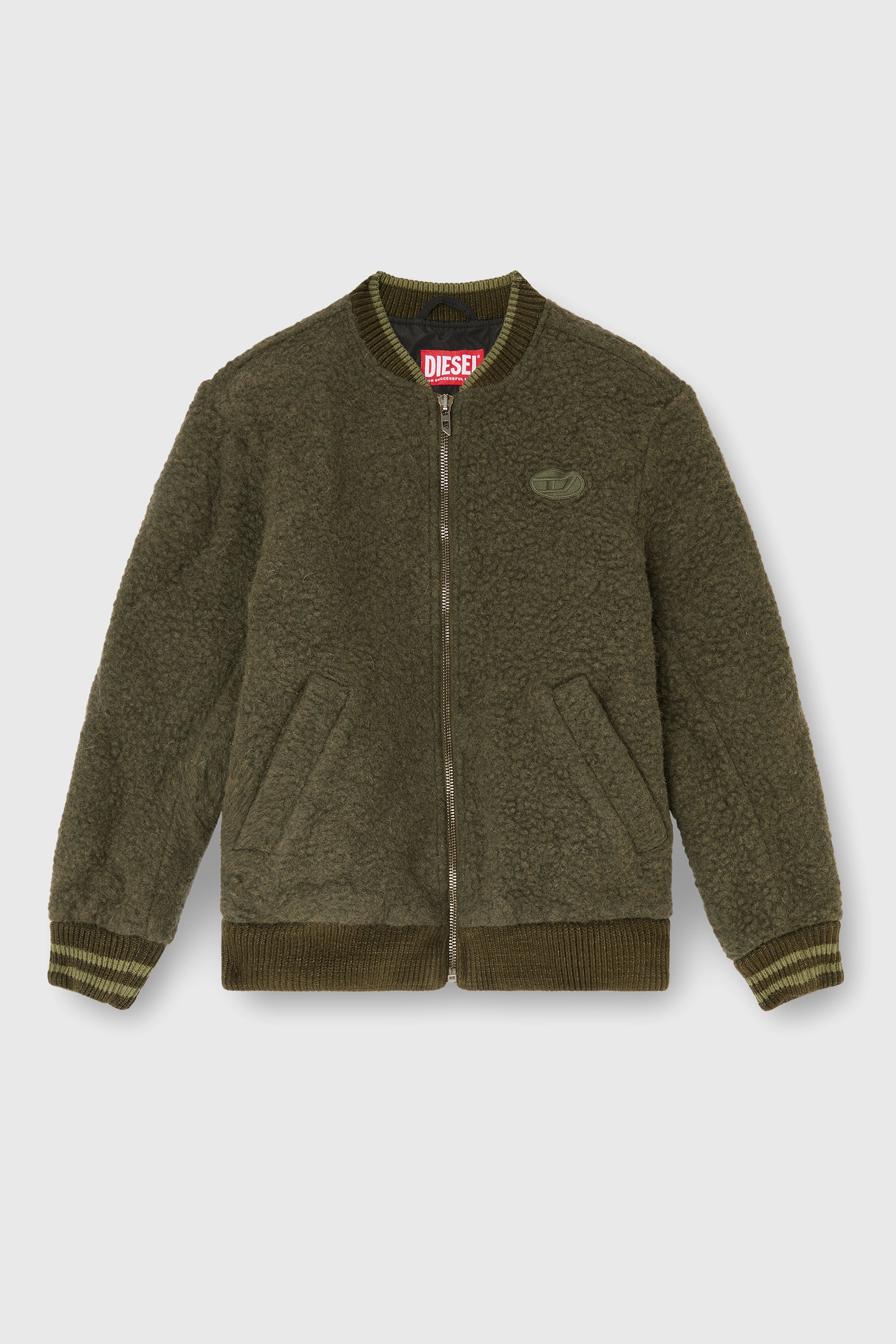 Diesel - S-REDS, Blouson bomber en laine m&eacute;lang&eacute;e avec finitions c&ocirc;tel&eacute;es Homme in Vert - 2