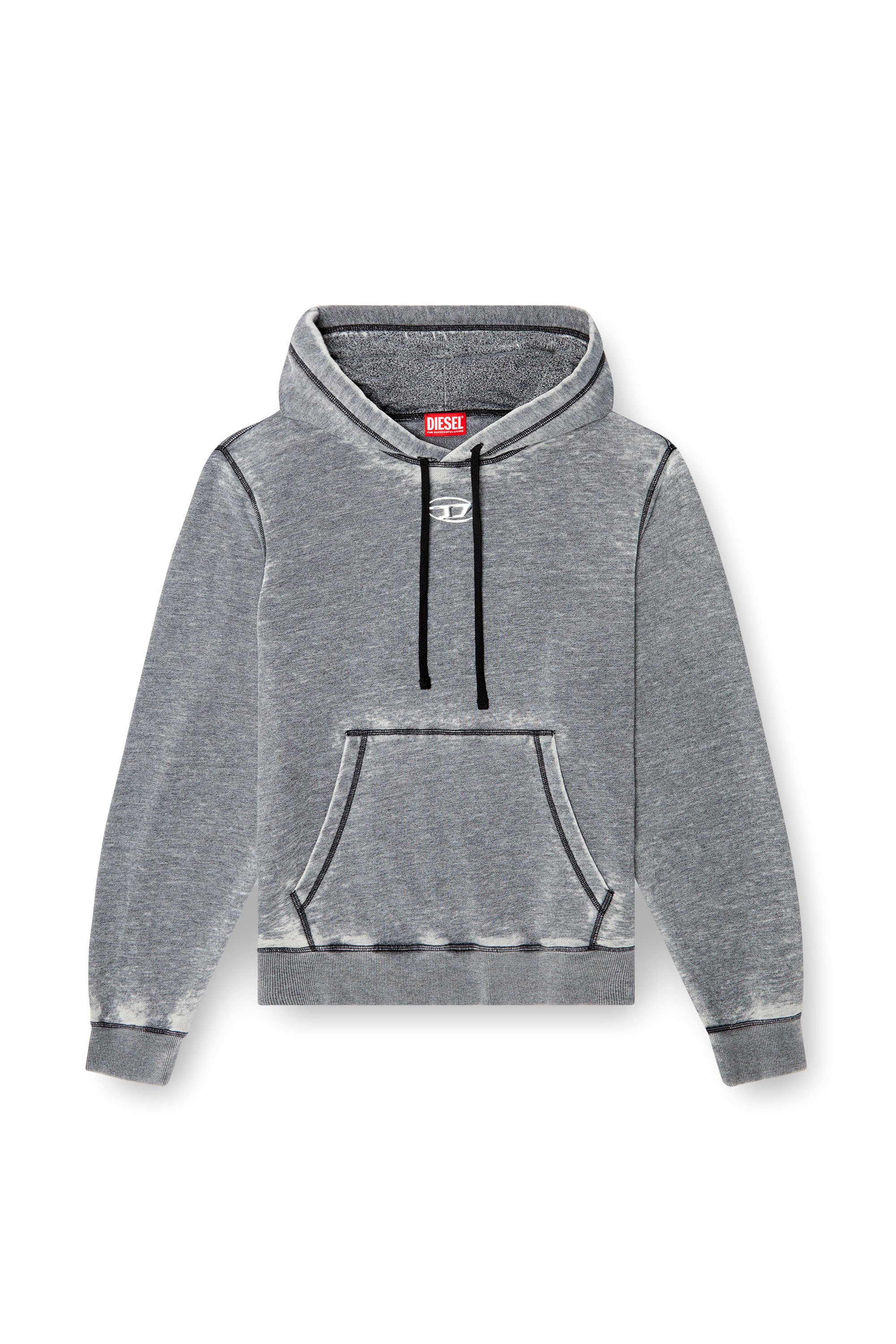 Diesel - S-GINN-HOOD-PAK, Sweat-shirt à capuche burnout avec logo aspect métal Homme in Gris - 3