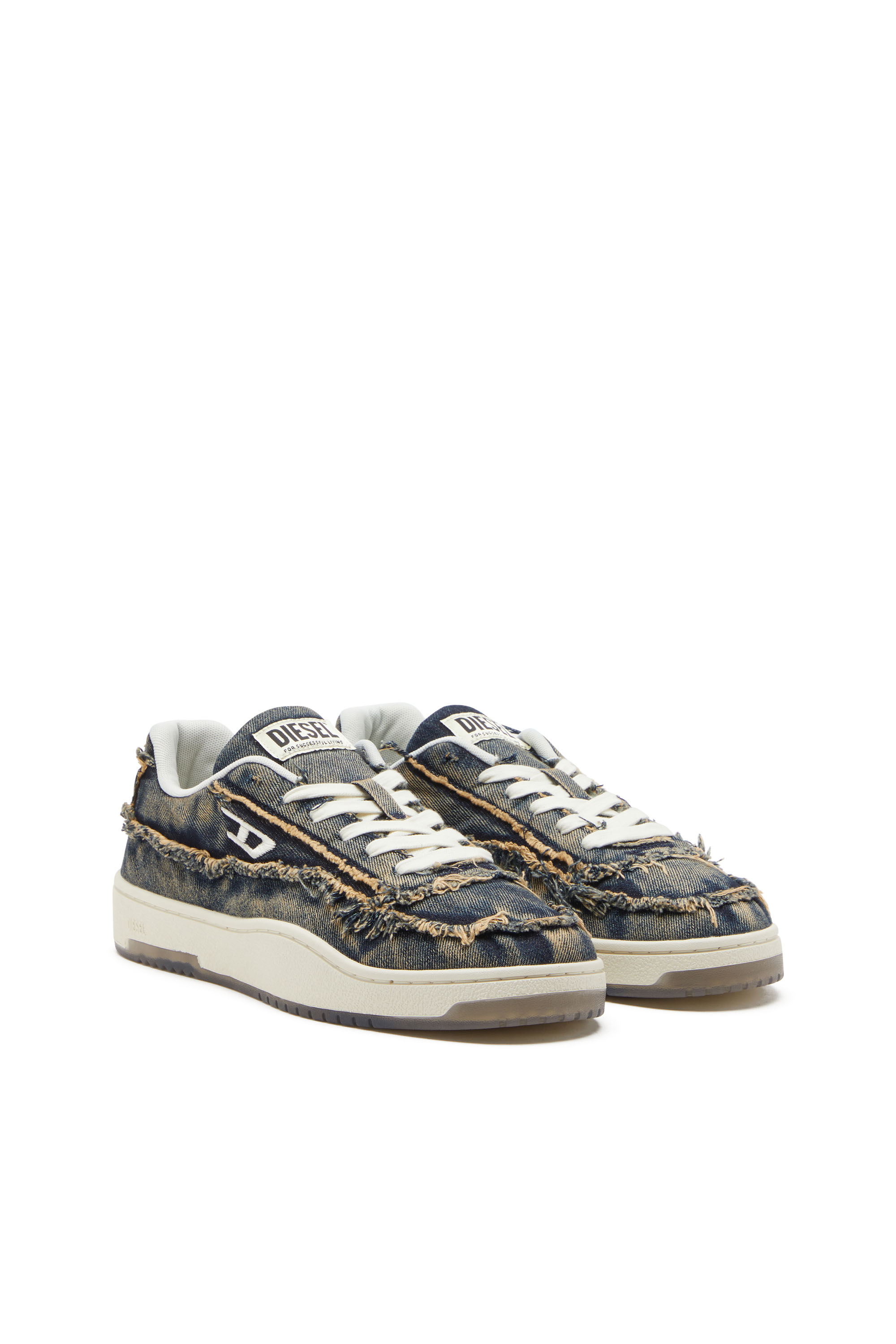 Diesel - S-TRACKER-D LOW, S-Tracker-D-Baskets en denim effiloché avec semelle transparente Homme in Bleu - 2