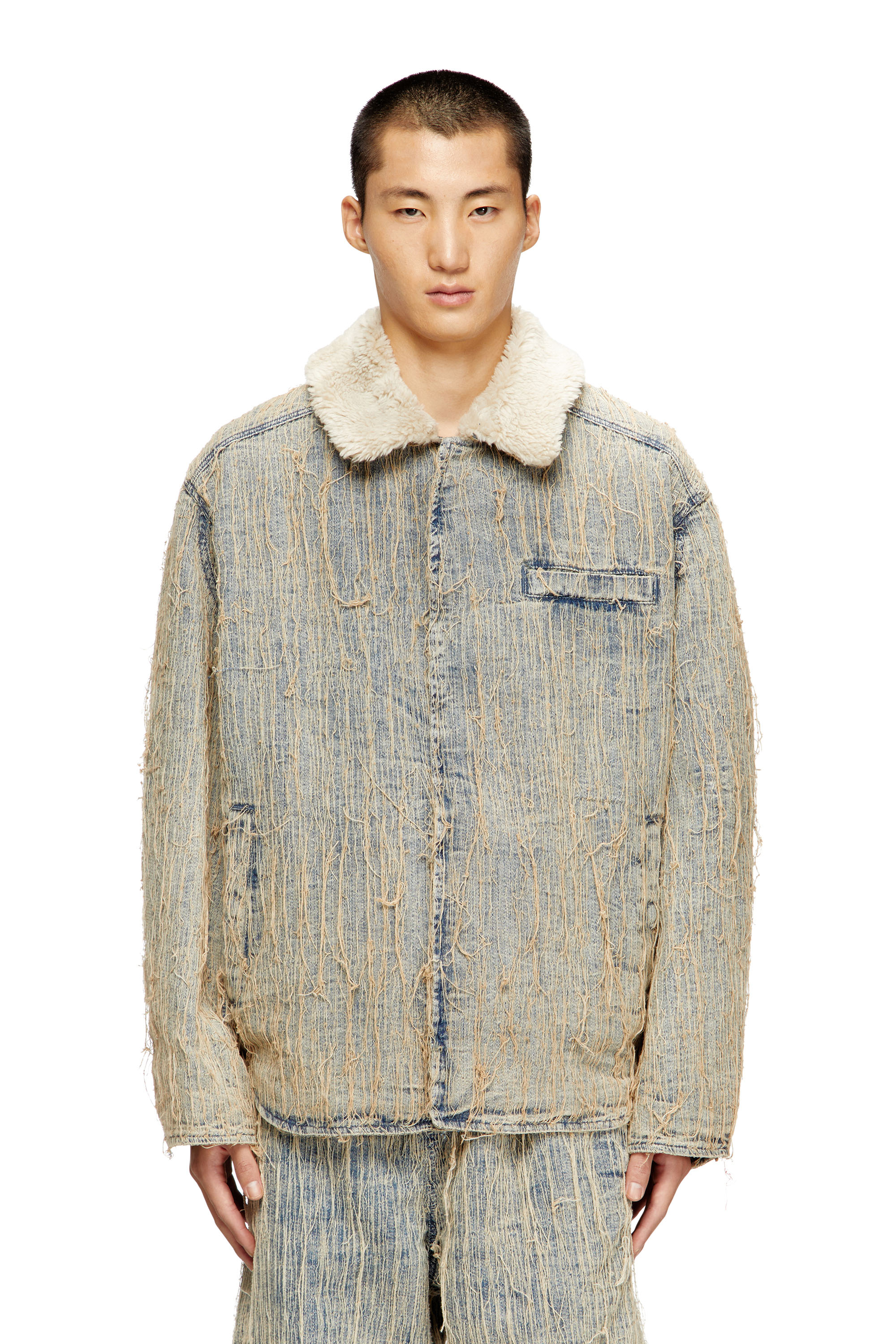 Diesel - D-IVAR-S, Veste en denim jacquard à fils flottants Homme in Bleu - 1