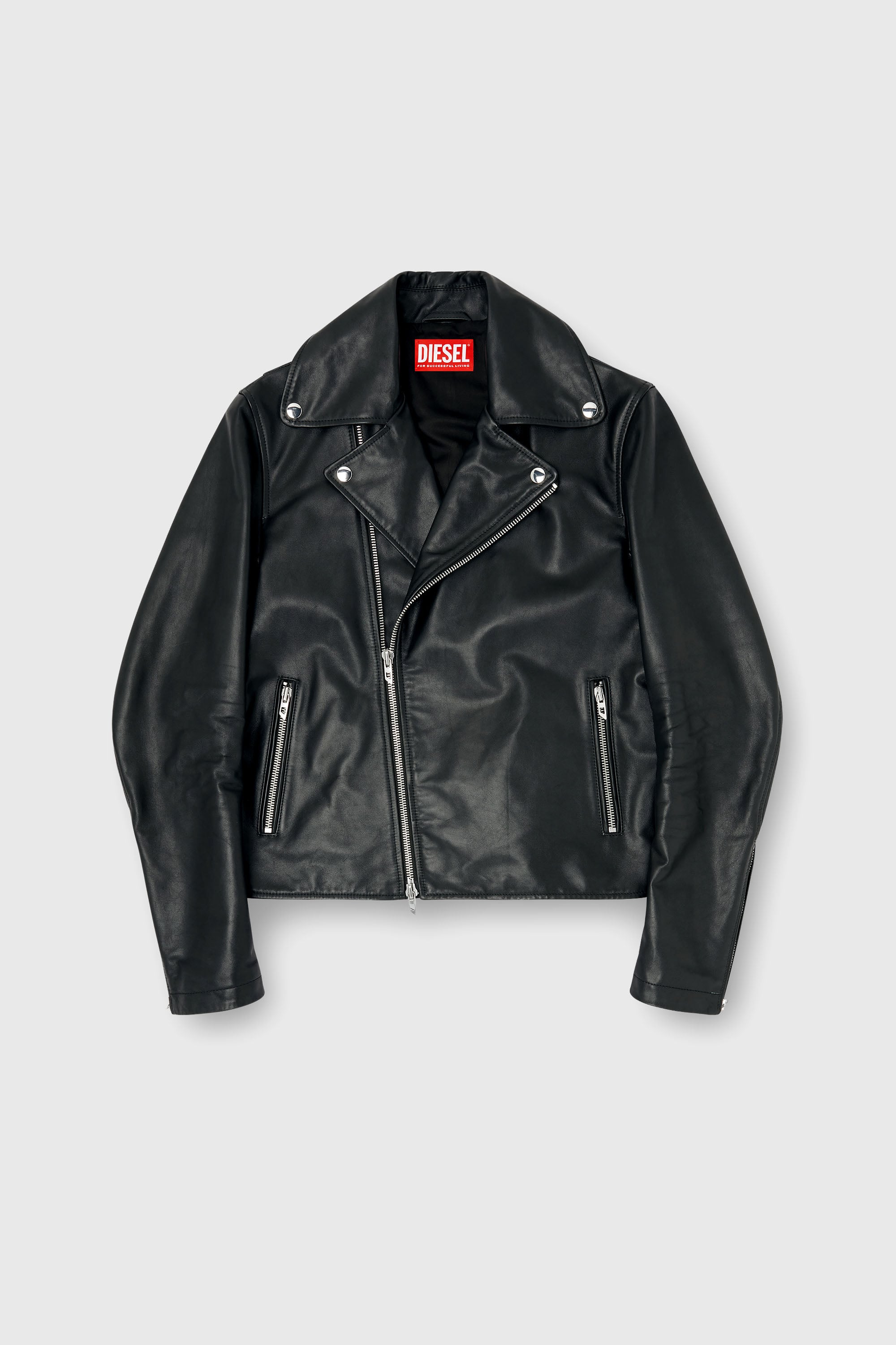 Diesel - L-EO-WRD, Veste de motard en cuir cir&eacute; Homme in Noir - 2