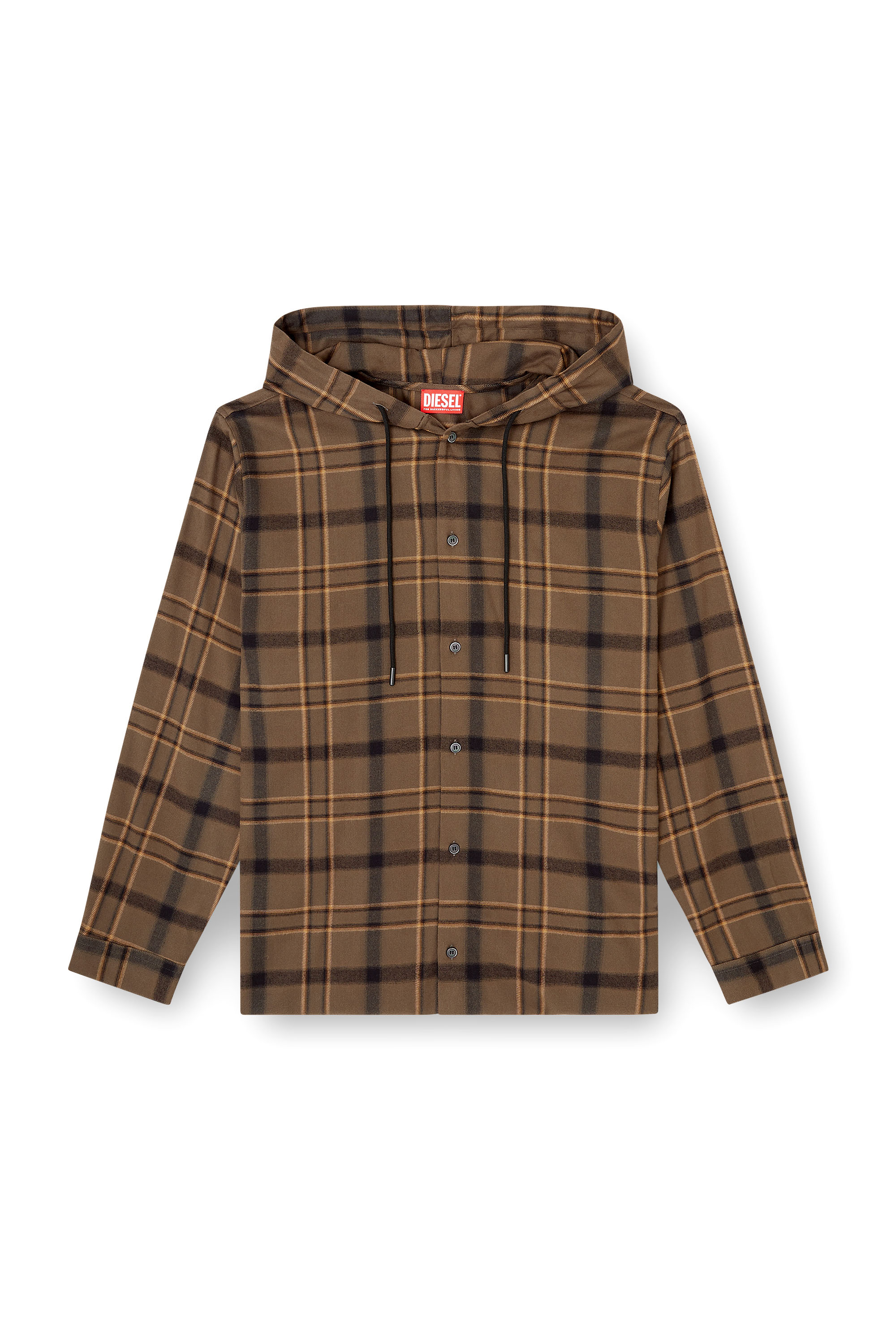 Diesel - S-IX, Chemise à capuche en flanelle à carreaux avec logo Homme in Marron - 3