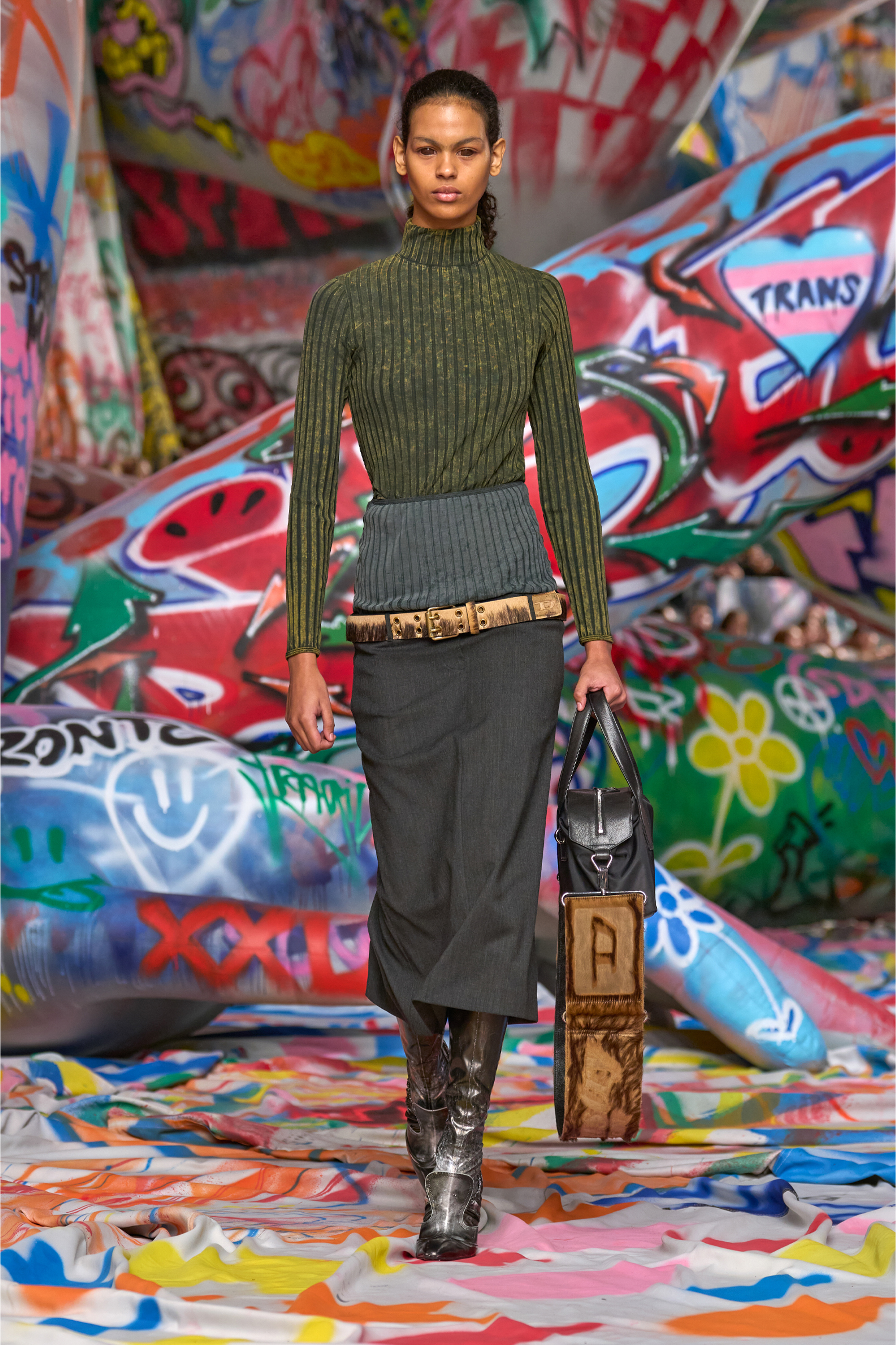 Diesel - T-CLAWA, Pull en jersey à larges côtes traité Femme in Vert - 3