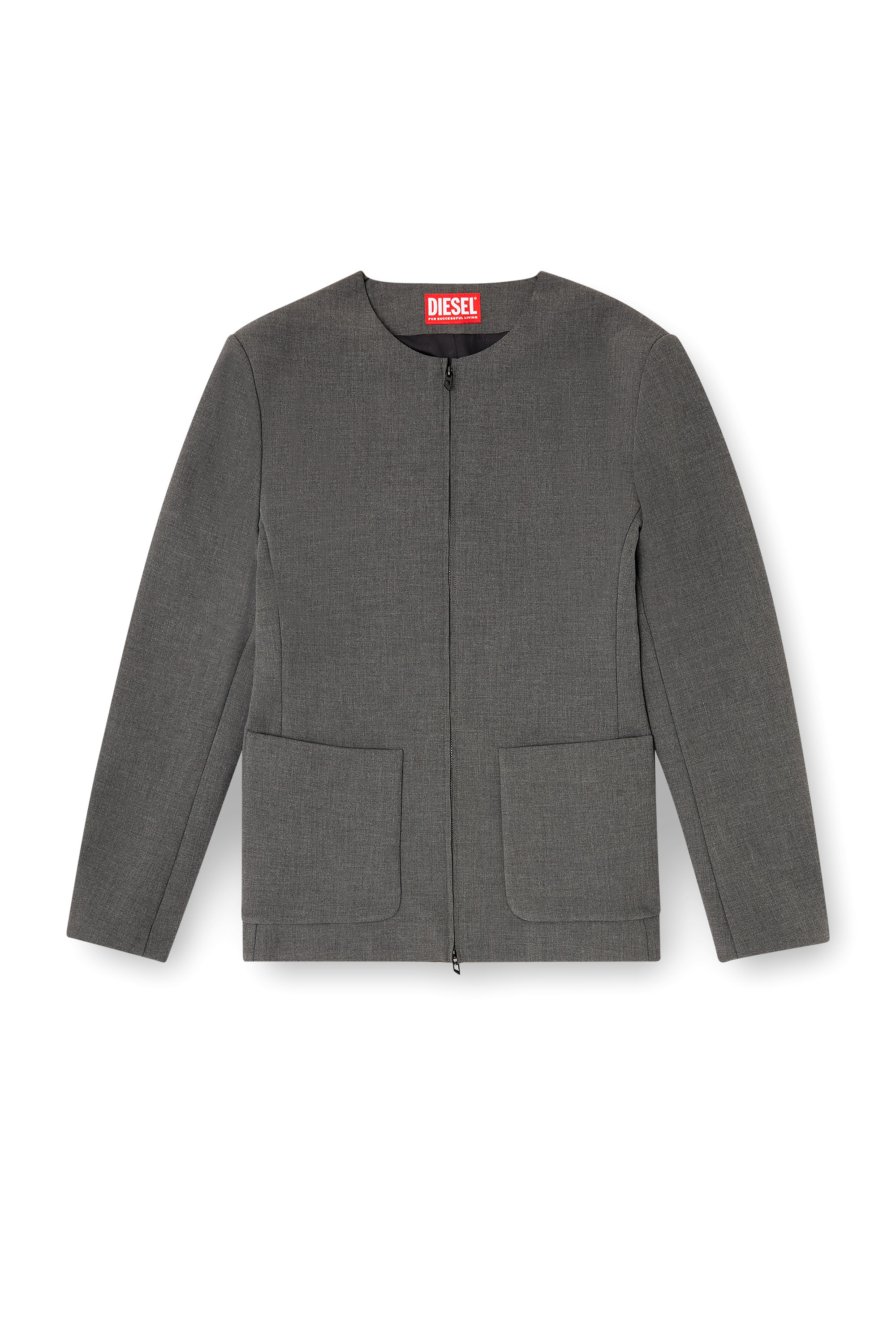 Diesel - J-CESAR-NEO, Veste sans col en tissu contrecollé néoprène Homme in Gris - 3