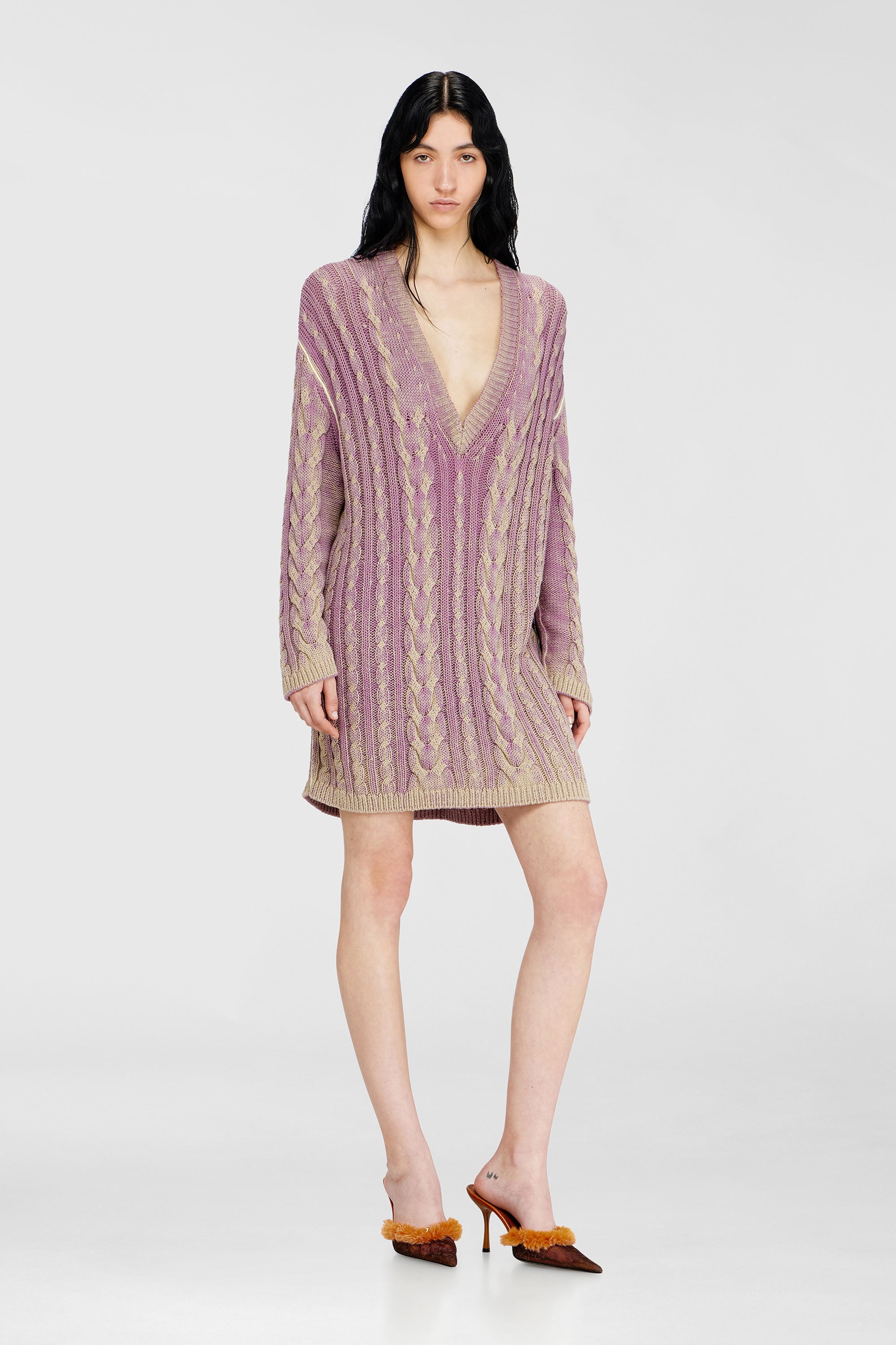 Diesel - M-ELGA, Robe pull courte en maille torsad&eacute;e Femme in Violet - 1
