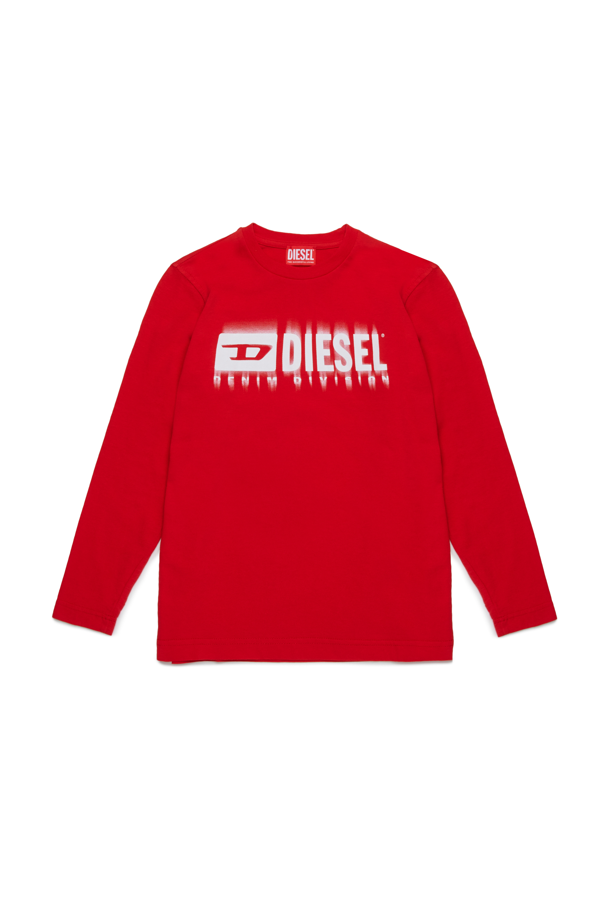 Diesel - TDIEGORL6LS, T-shirt à manches longues avec logo taché Homme in Rouge - 1