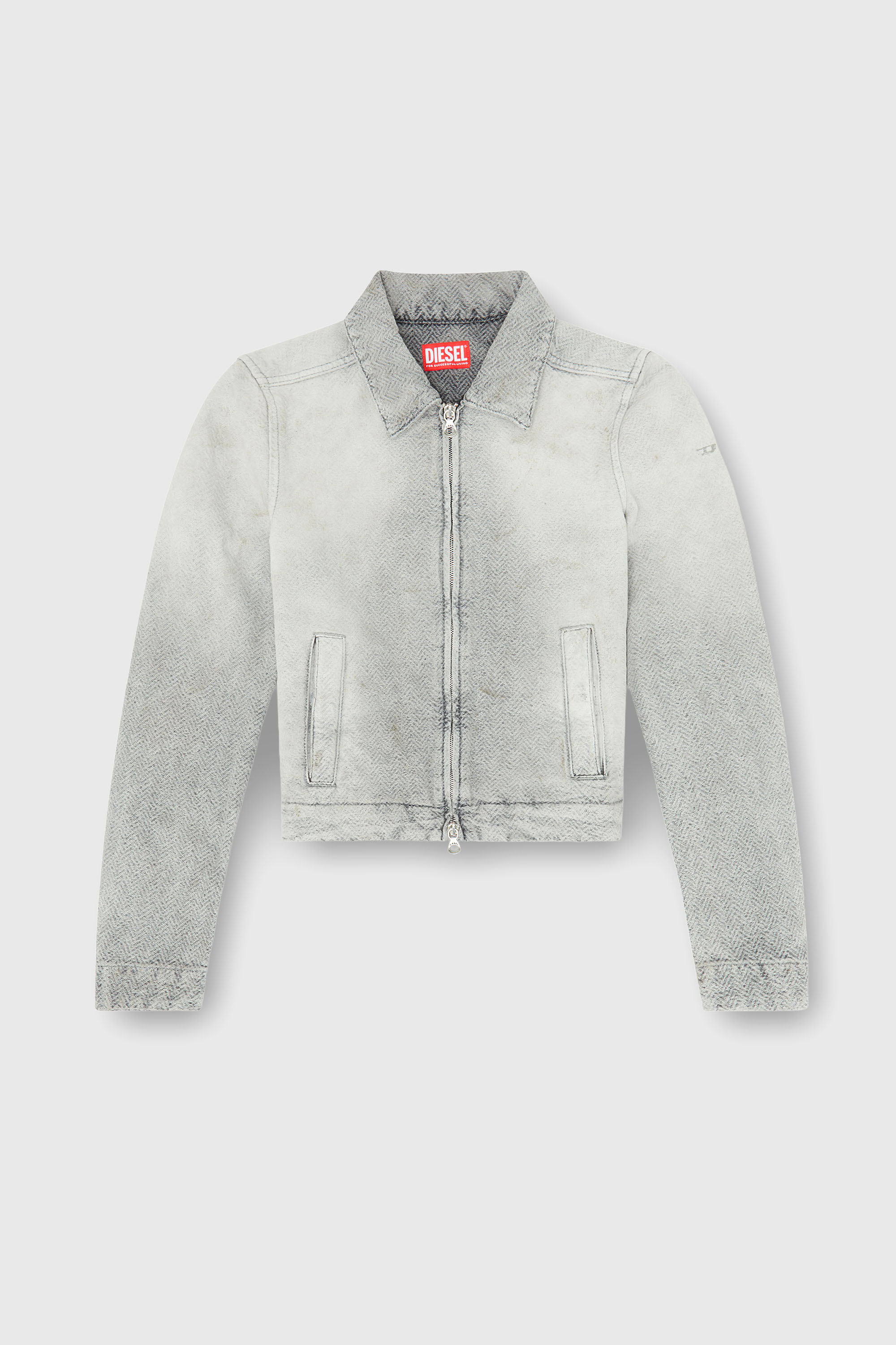Diesel - DE-CORB, Woman's Jacket in distressed herringbone denim in Light Grey - 2