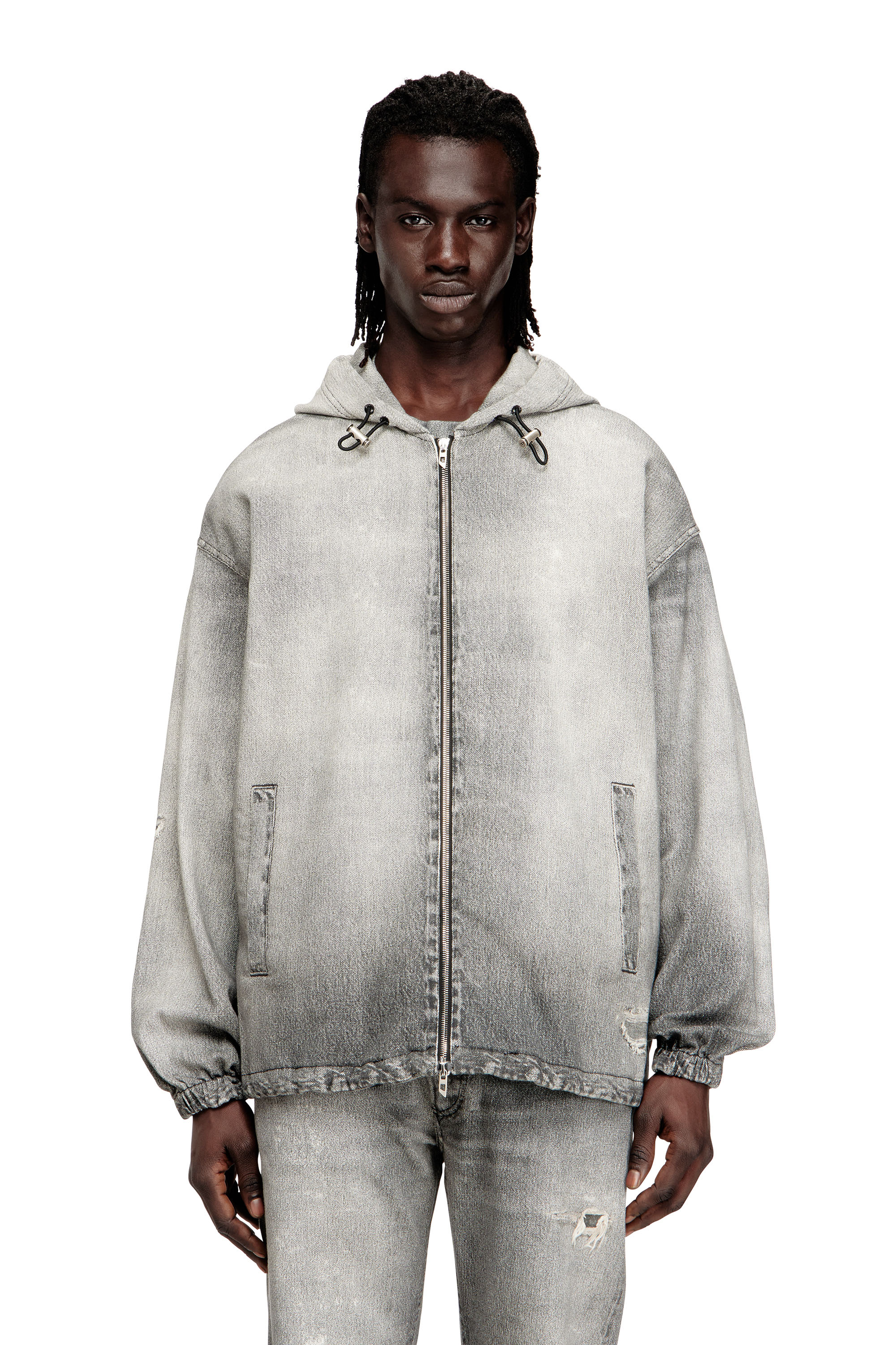 Diesel - D-WYNNY JOGG, Veste à capuche en trompe-l'œil JoggJeans Homme in Gris - 1