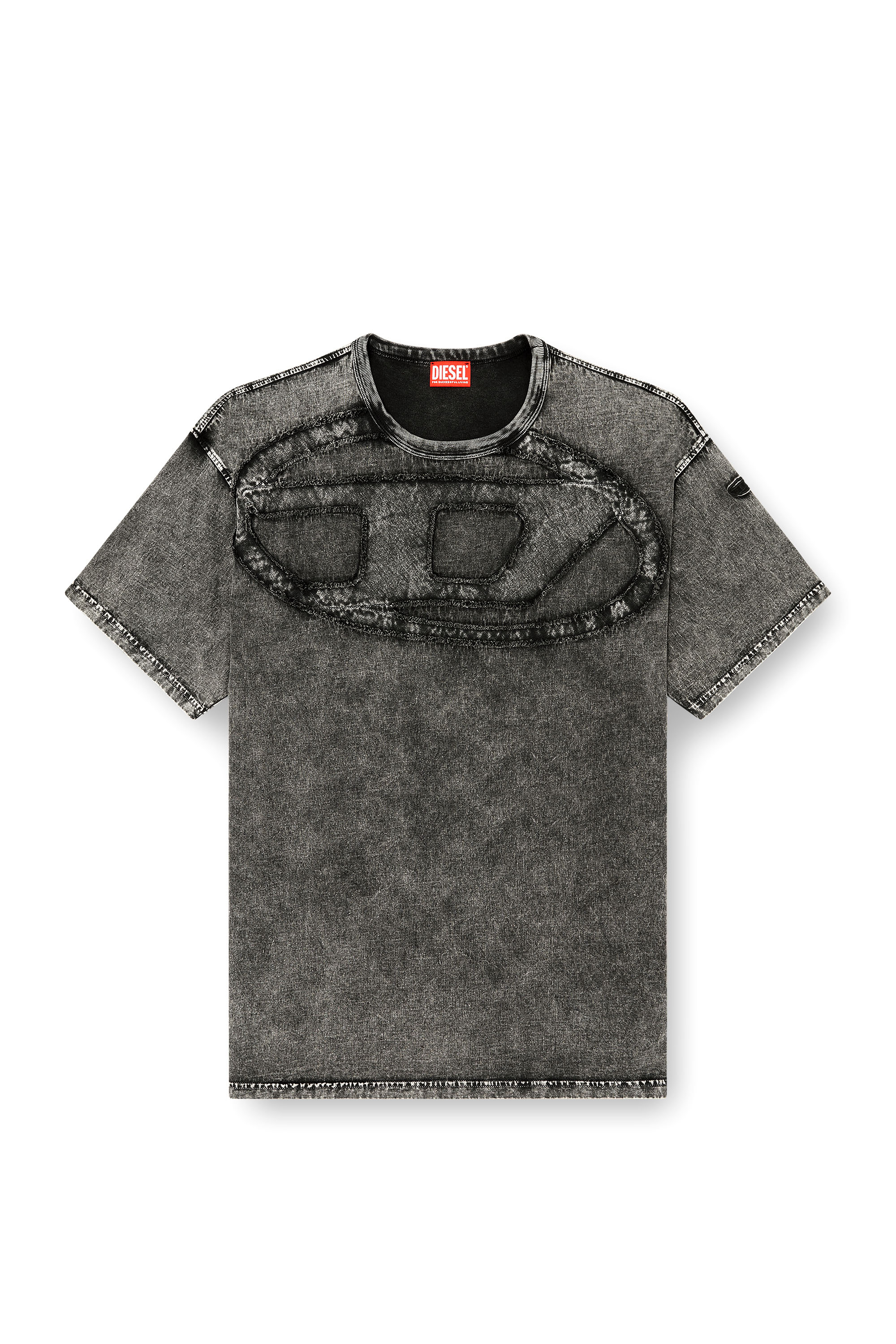 Diesel - T-BOXT-DEN, T-shirt en coton d&eacute;contract&eacute;e avec applique Oval D Homme in Noir - 3