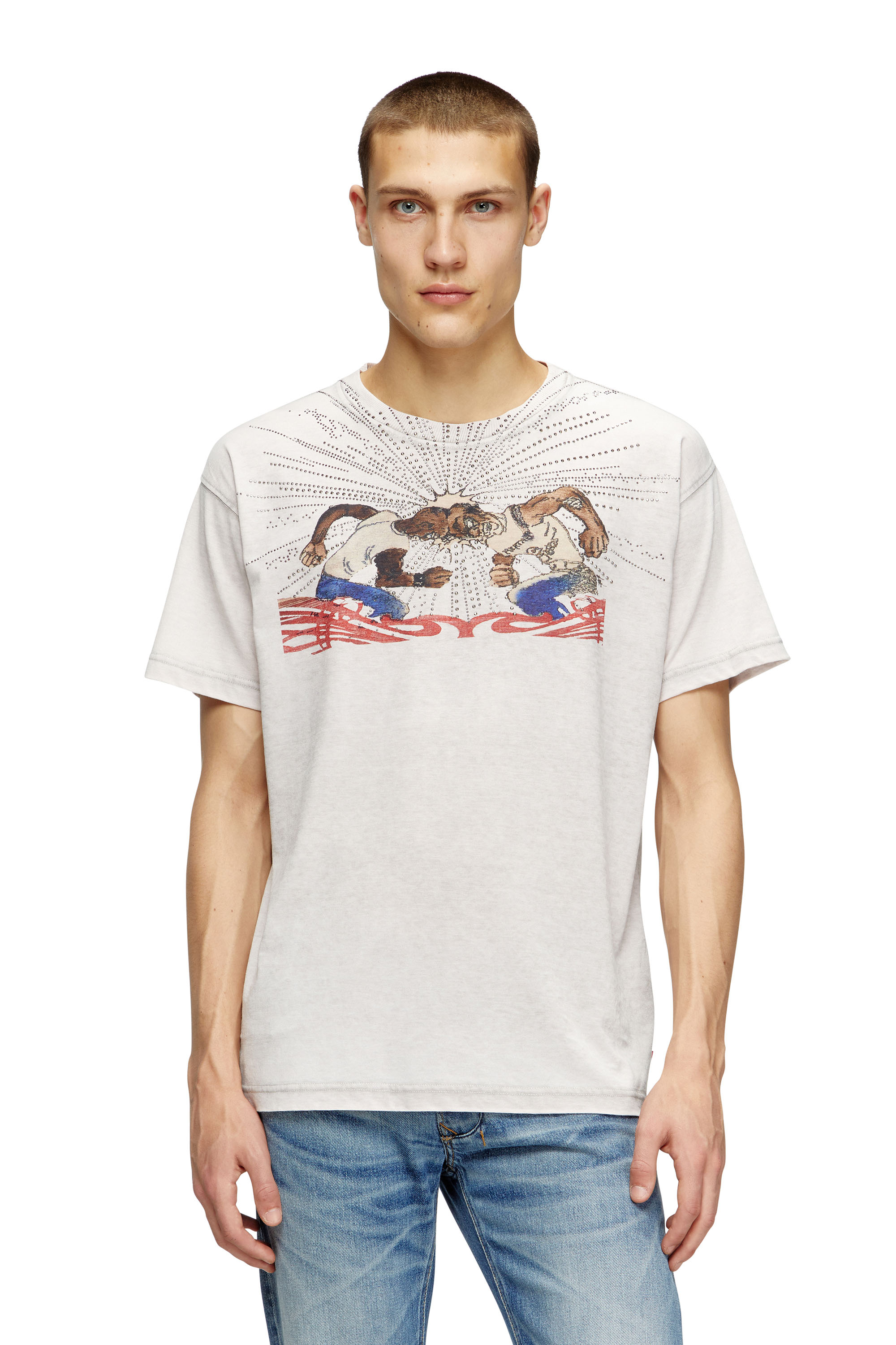 Diesel - T-NORM-T15, T-shirt avec motif graphique en strass Homme in Gris - 1