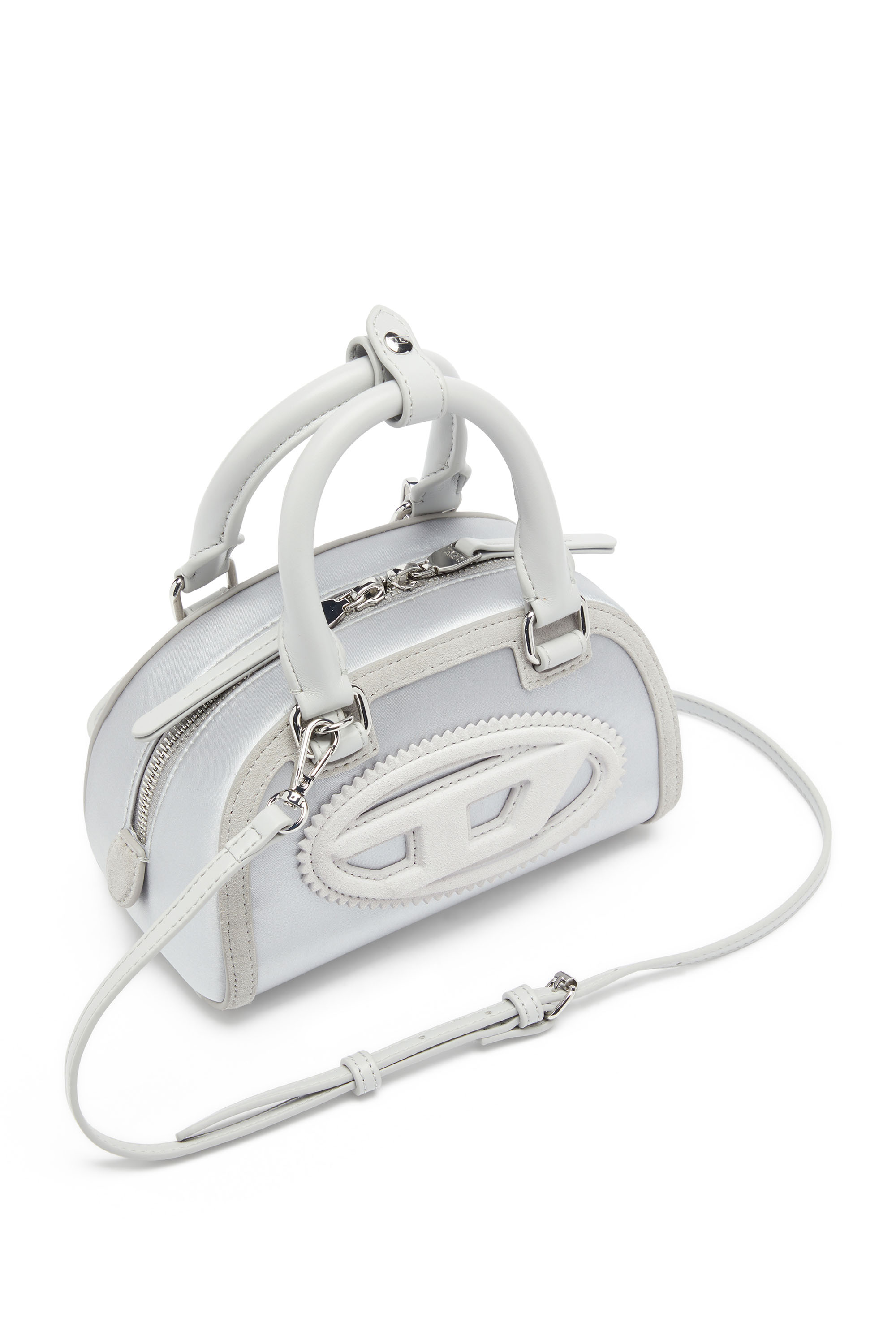 Diesel - 1DR DOME CROSSBODY, 1DR Dome - Mini sac bandouli&egrave;re en satin et su&egrave;de Femme in Gris argent&eacute; - 6
