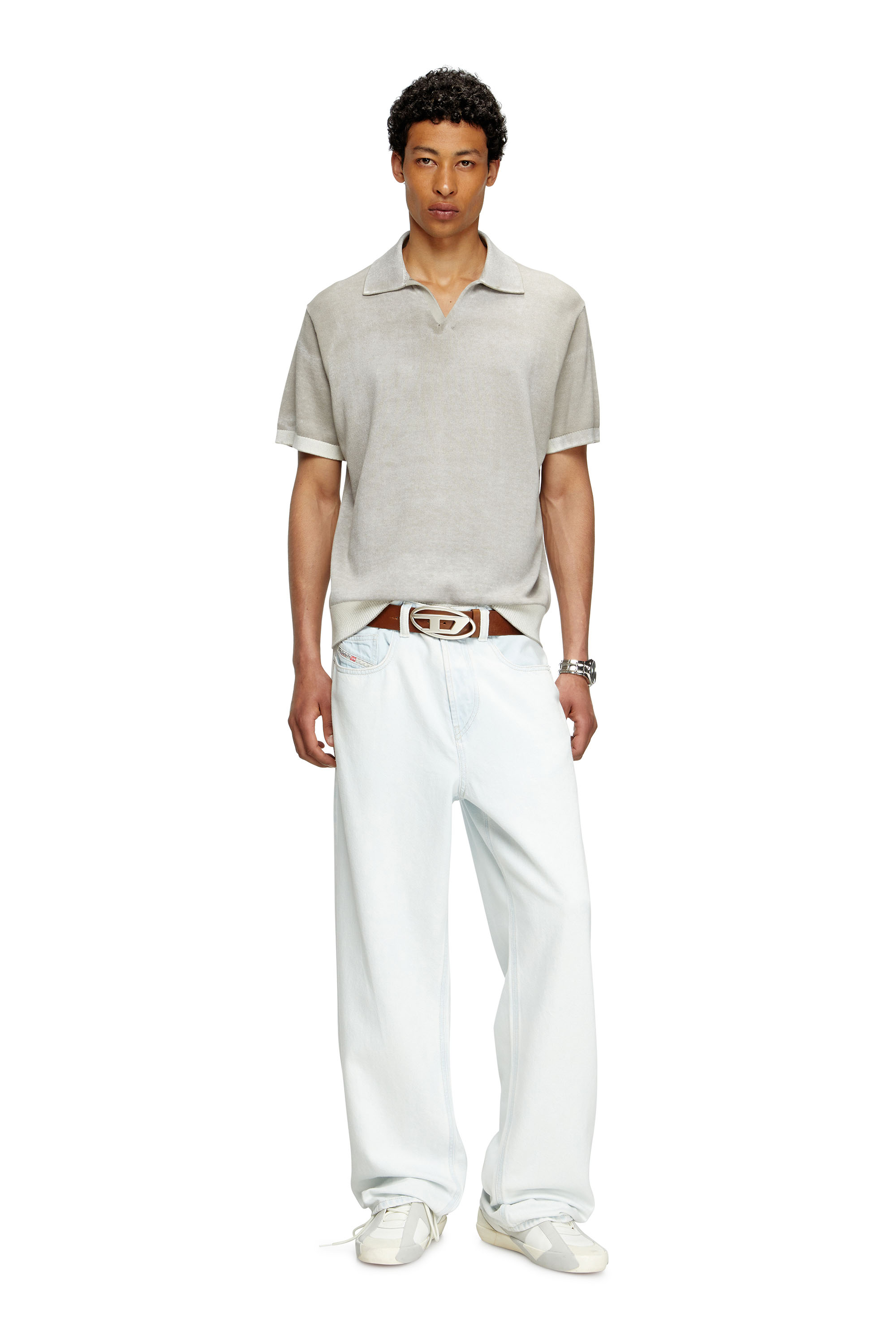 Diesel - K-LORENZO-SS, Pull polo à manches courtes avec imprimé inversé Homme in Gris - 2