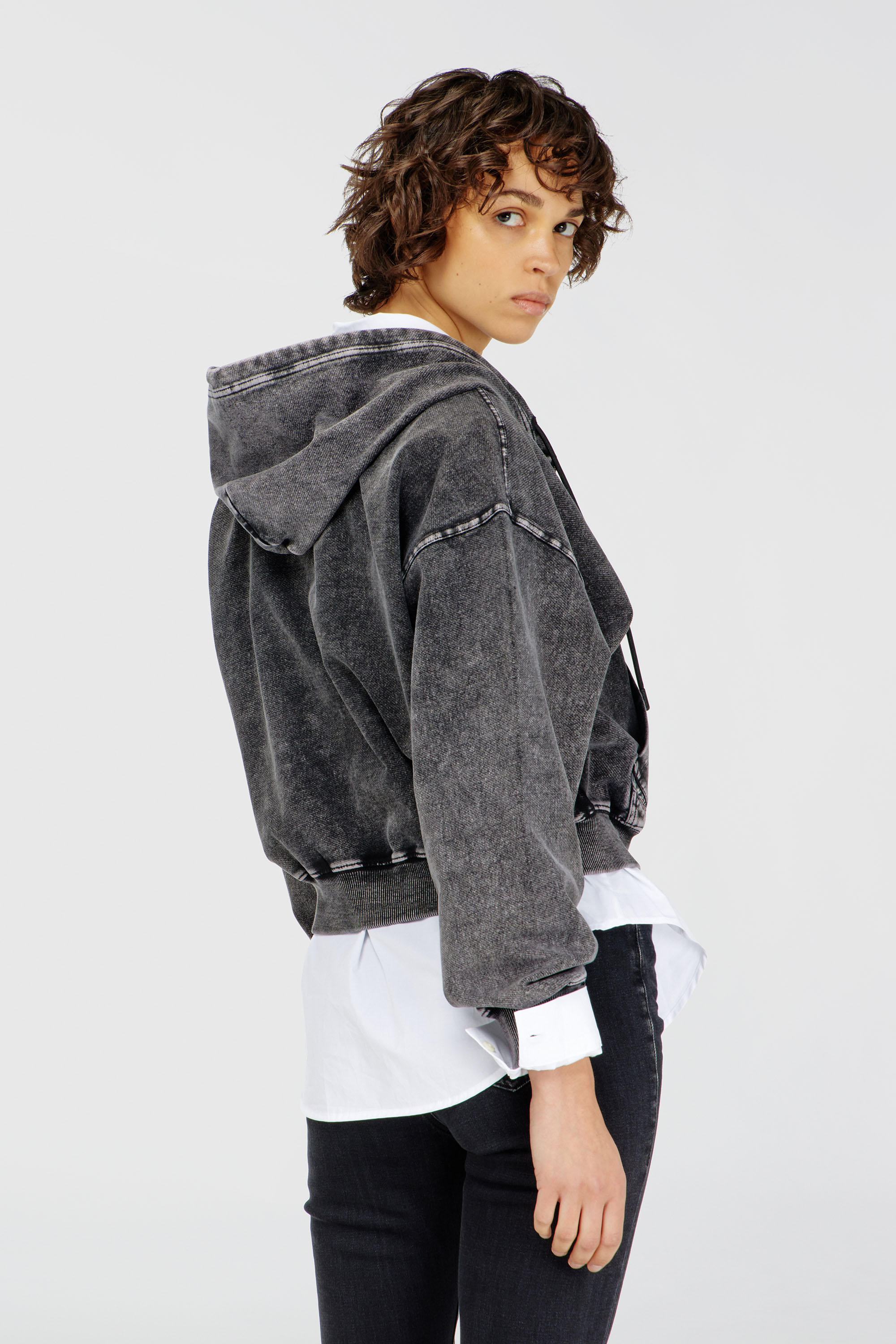Diesel - F-ELYCY-AA2, Sweat &agrave; capuche effet denim Femme in Gris - 4