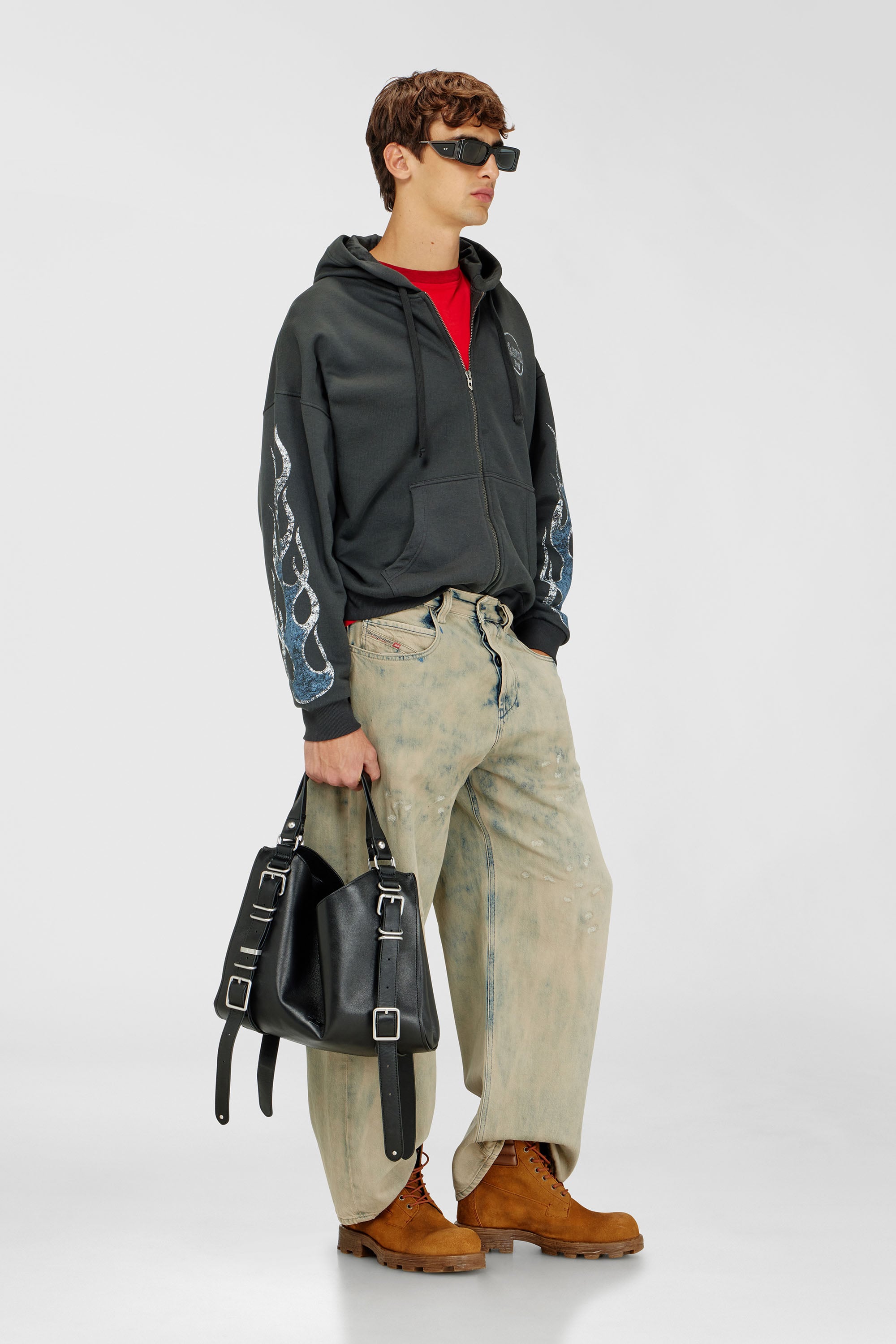 Diesel - S-TOLY-ZIP, Sweat &agrave; capuche zipp&eacute; avec imprim&eacute; craquel&eacute; Homme in Gris - 2