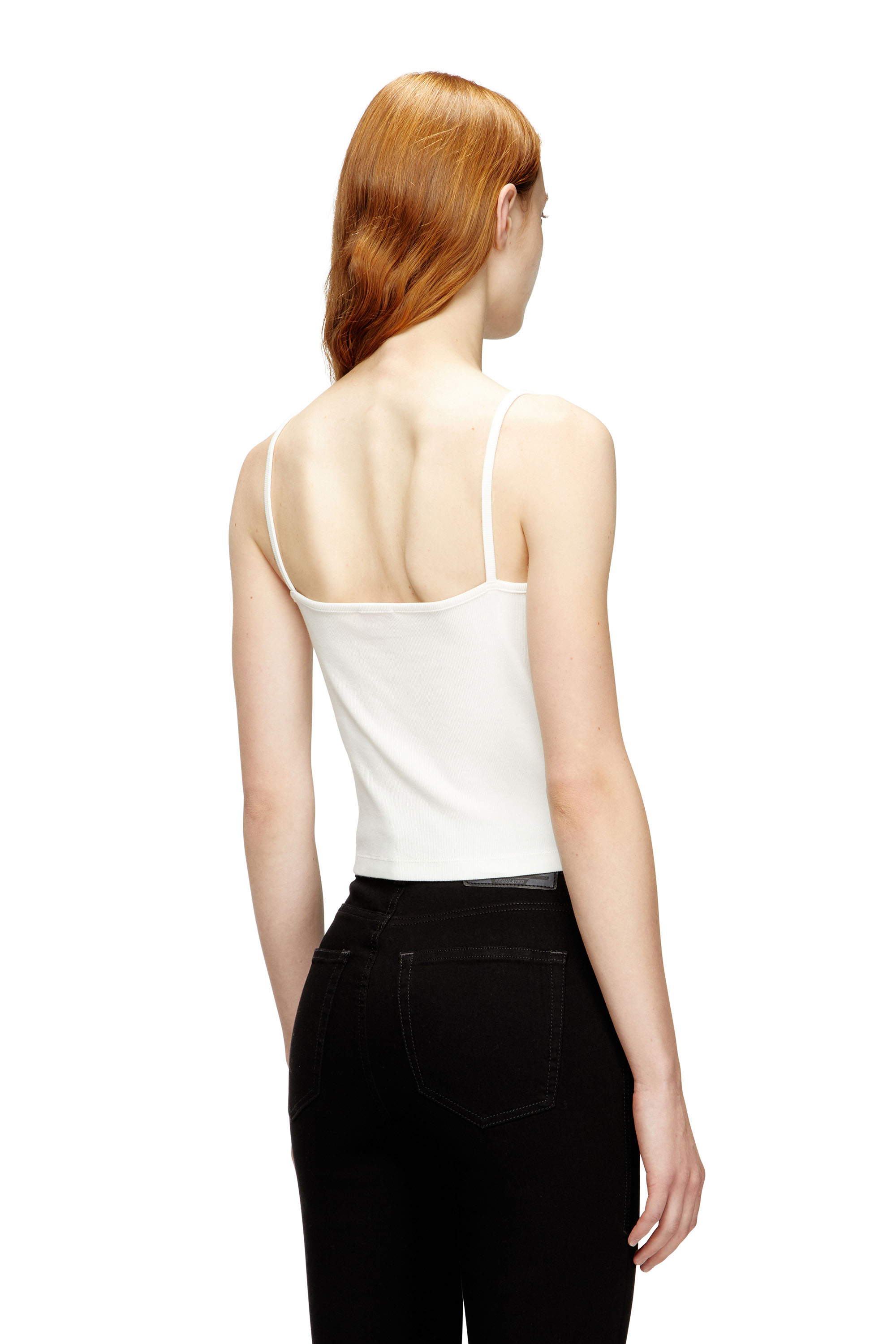 Diesel - T-HUPY-OD, Haut côtelé avec Oval D métallique Femme in Blanc - 4