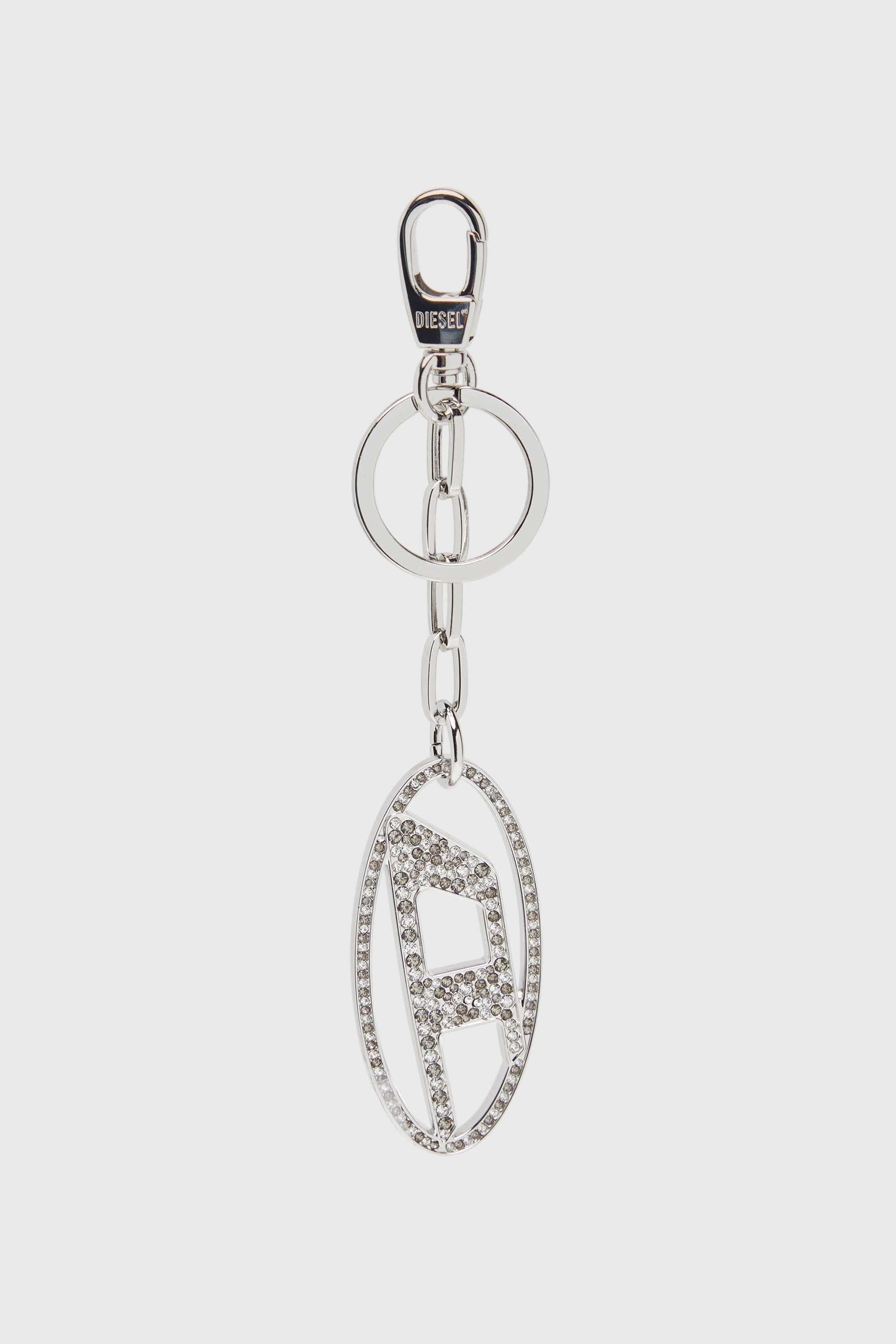 Diesel - HOLY-C, Porte-cl&eacute;s Oval D en m&eacute;tal avec cristaux Femme in Gris argent&eacute; - 1
