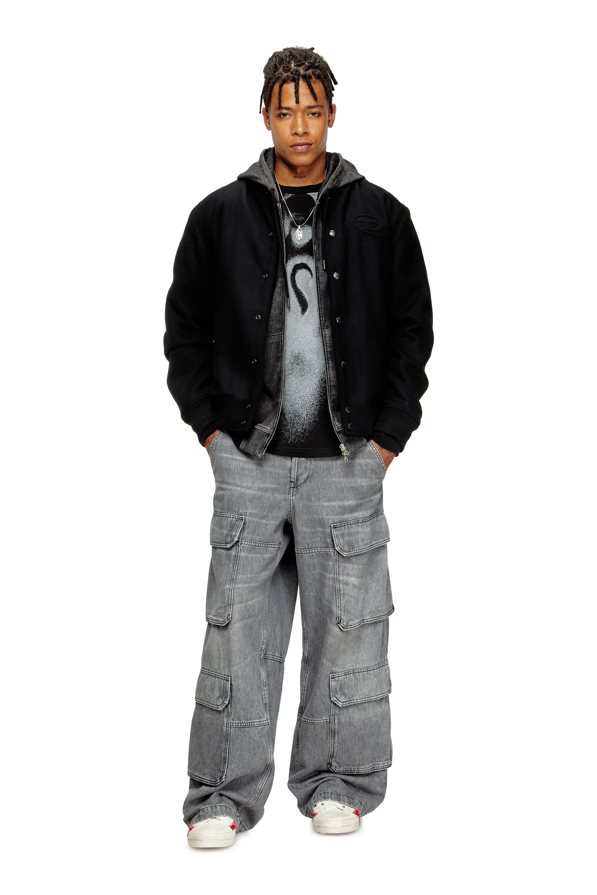 Diesel - J-ARRY, Bomber matelassé en mélange de laine Homme in Noir - 2