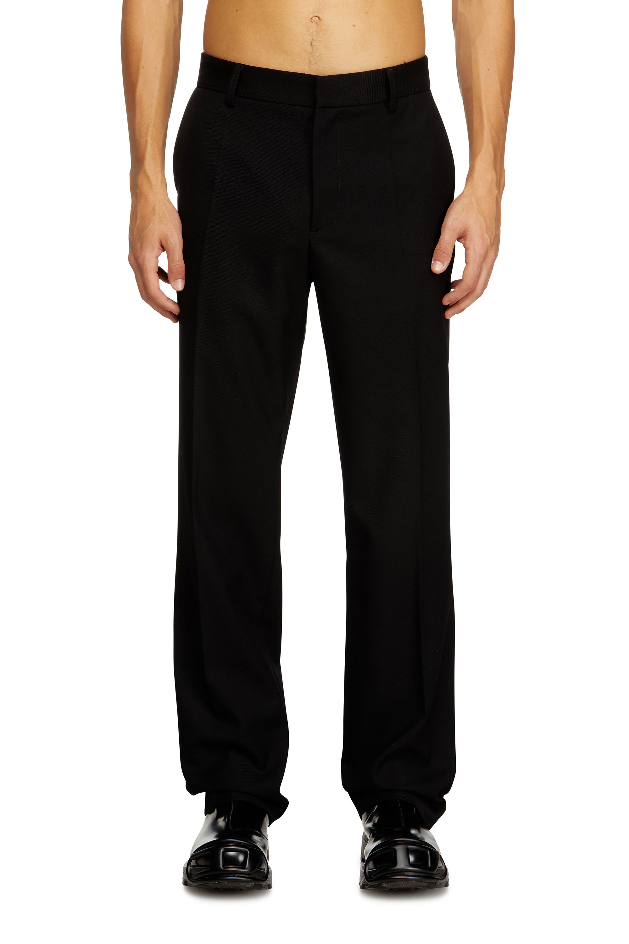 Diesel - P-AM-EPCI, Pantalon en mélange de laine avec étiquette en métal Homme in Noir - 1