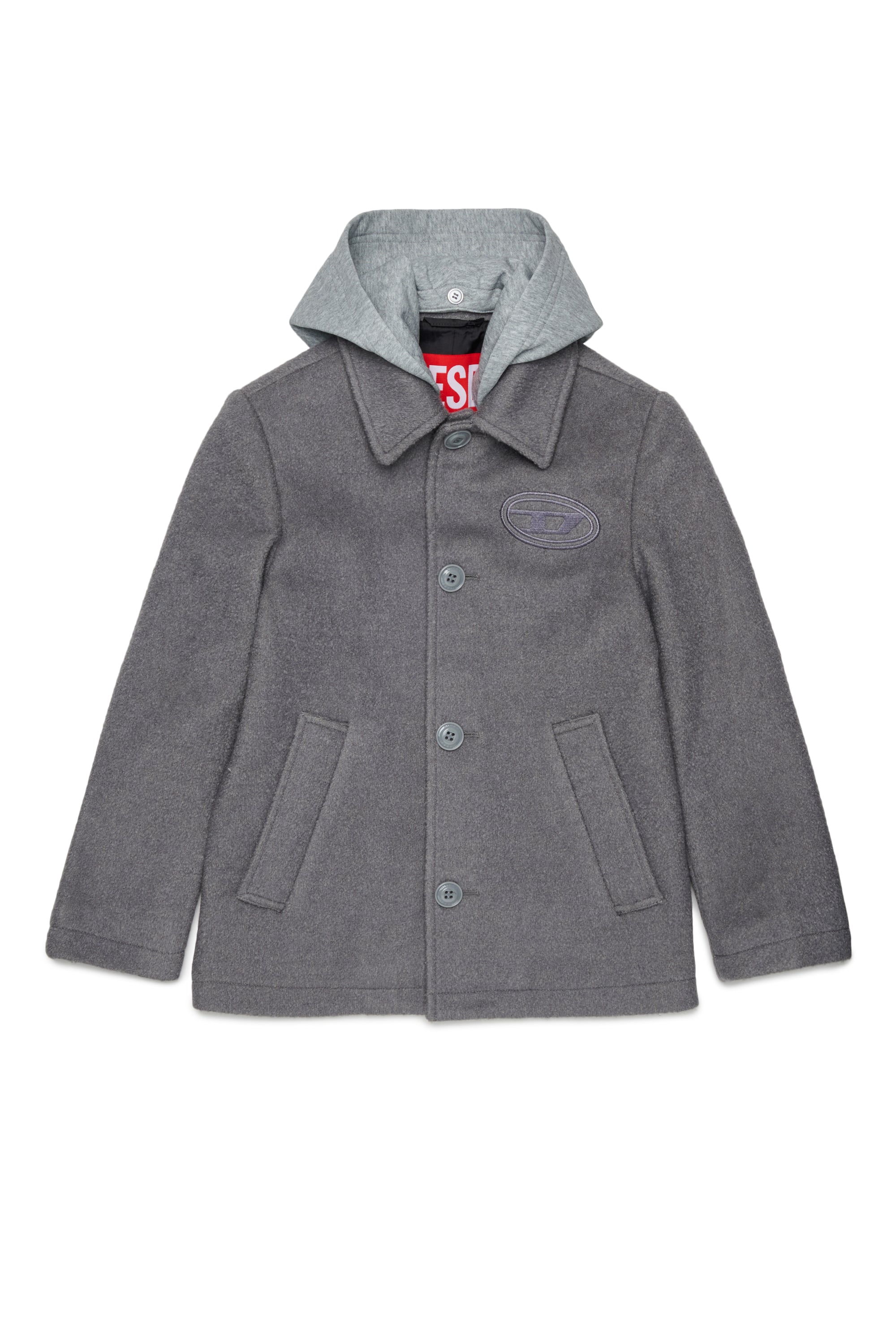 Diesel - JASTONEOUT, Manteau en laine m&eacute;lang&eacute;e avec capuche amovible Homme in Gris - 1