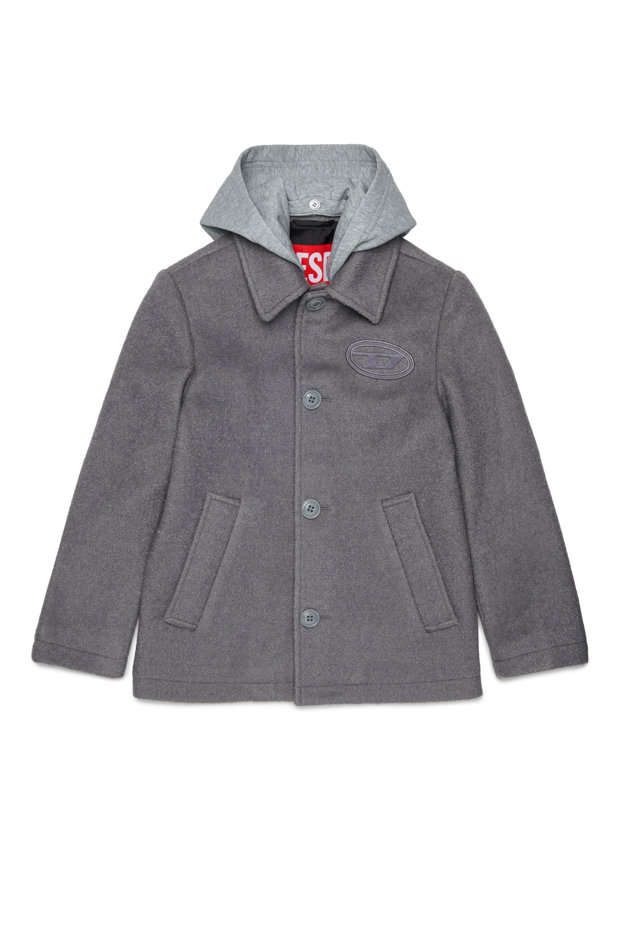 Diesel - JASTONEOUT, Manteau en laine m&eacute;lang&eacute;e avec capuche amovible Homme in Gris - 1