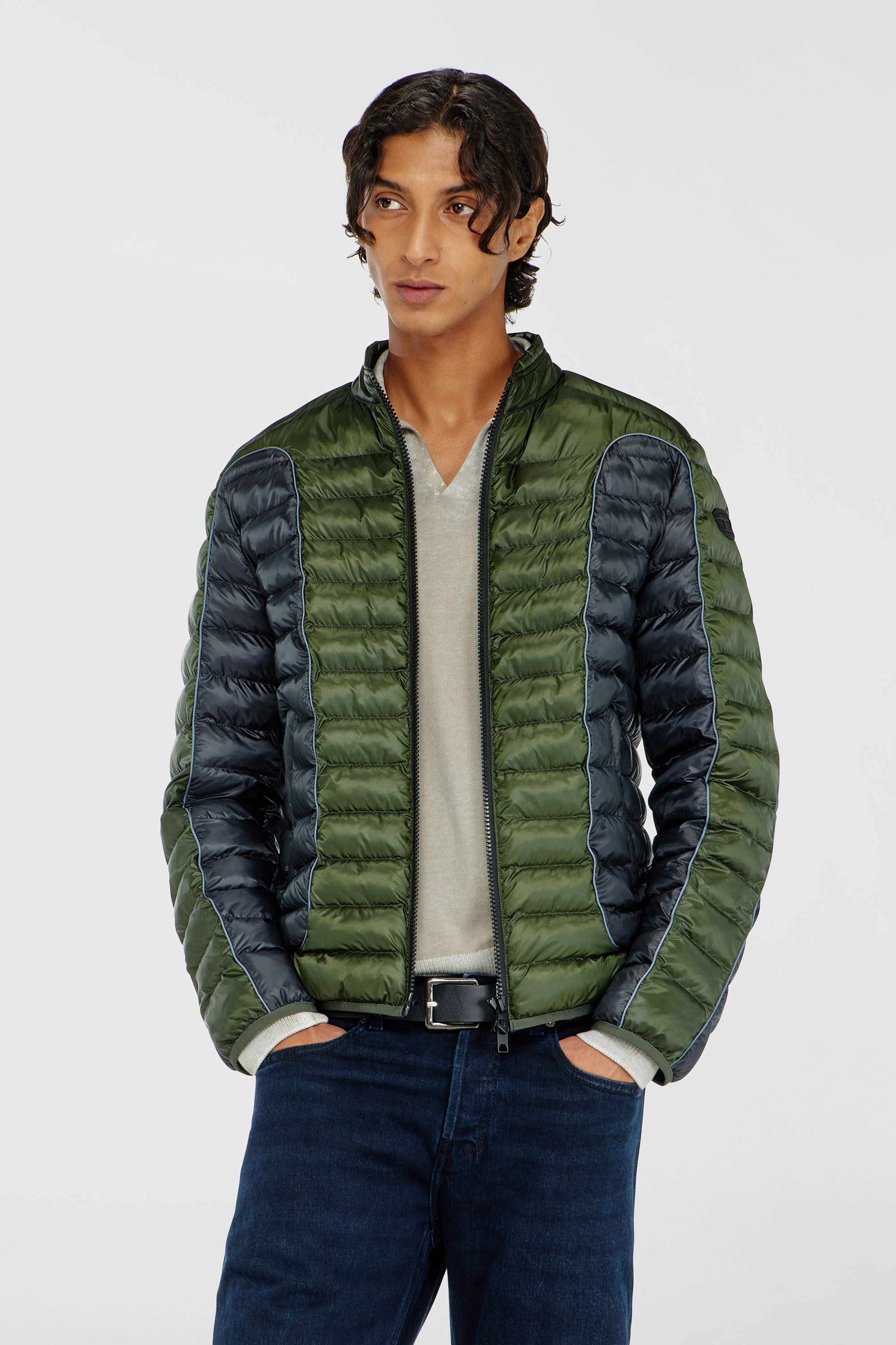 Diesel - W-PILOT-BLOCK, Doudoune style biker &agrave; empi&egrave;cements color block Homme in Polychrome - 1