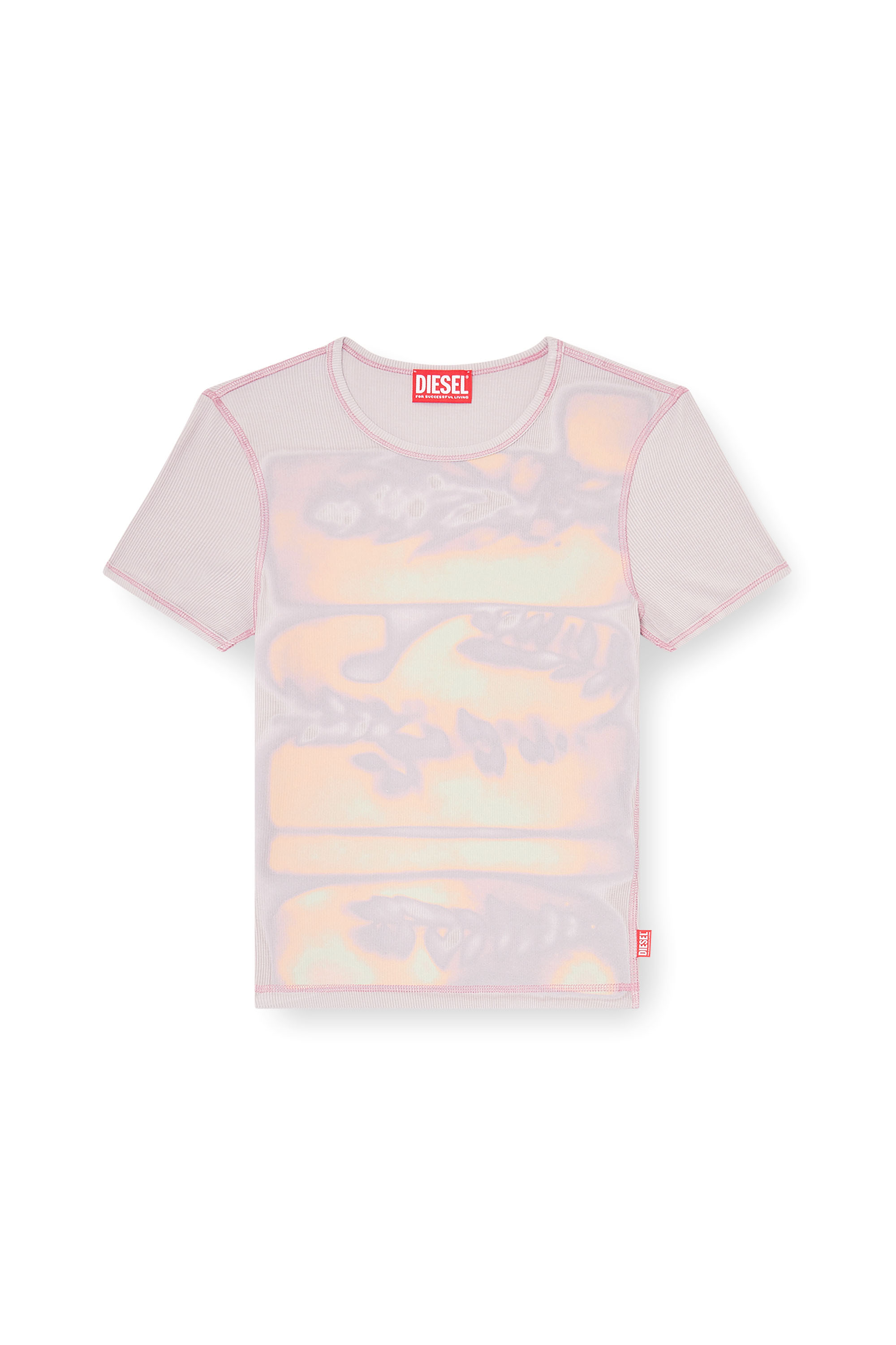 Diesel - T-ELE-LONG-AA1, Haut slim en jersey avec imprim&eacute; graphique Femme in Violet - 3