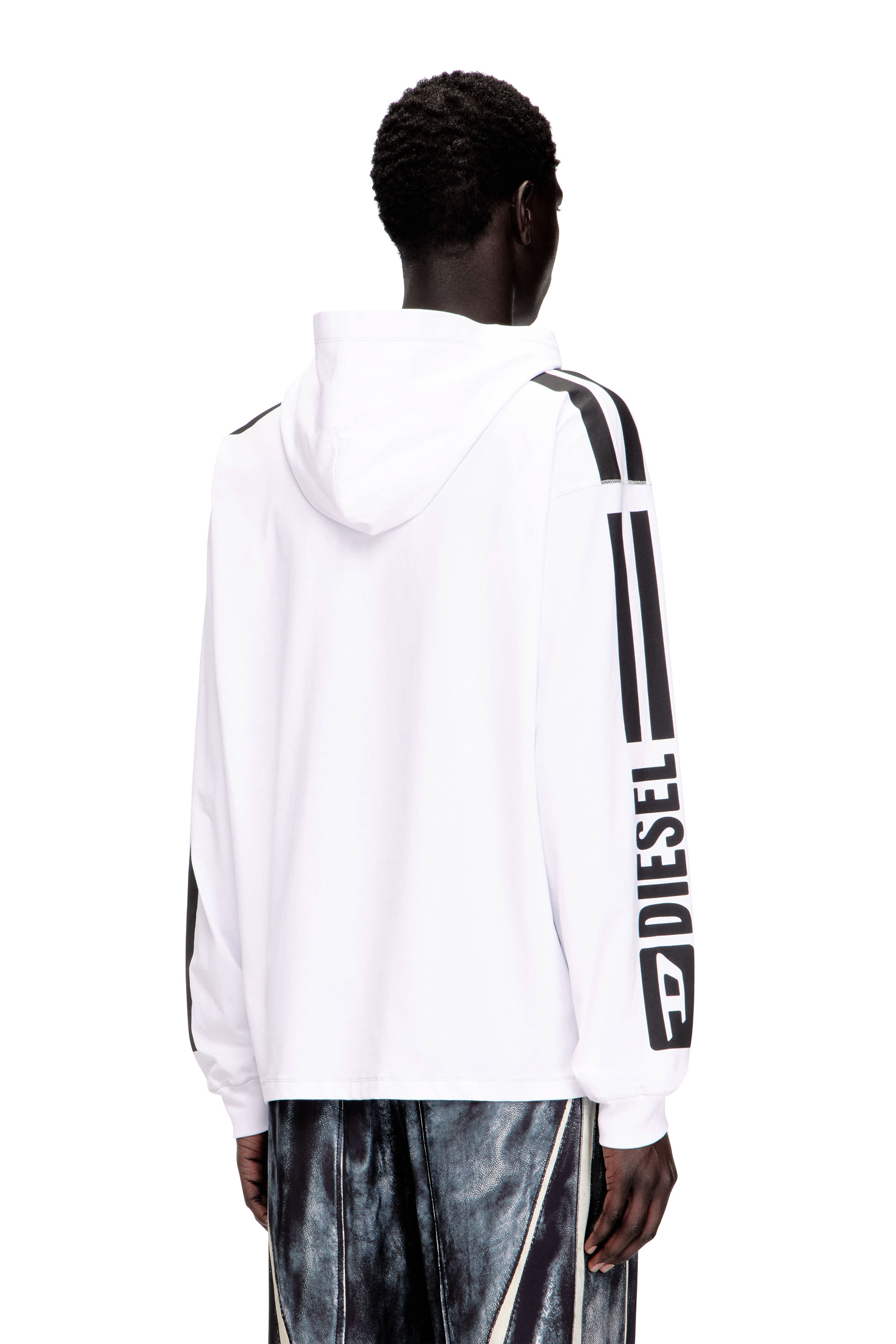 Diesel - T-BOXT-LS-HOOD-RIB, Sweat &agrave; capuche T-shirt avec graphismes contrast&eacute;s Homme in Blanc - 4