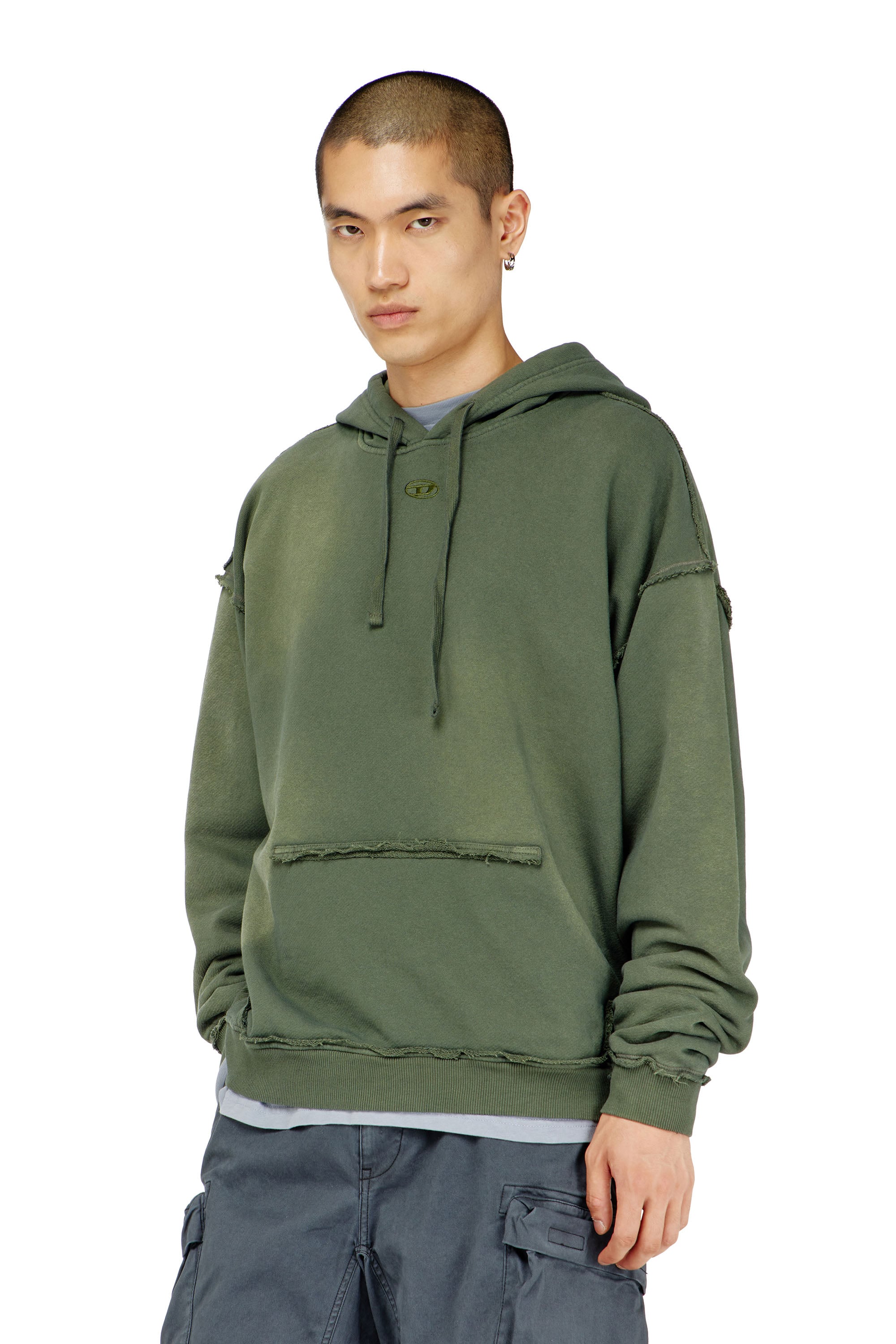 Diesel - S-POCK-HOOD, Sweat &agrave; capuche en coton d&eacute;lav&eacute; avec d&eacute;tails effiloch&eacute;s Homme in ToBeDefined - 1