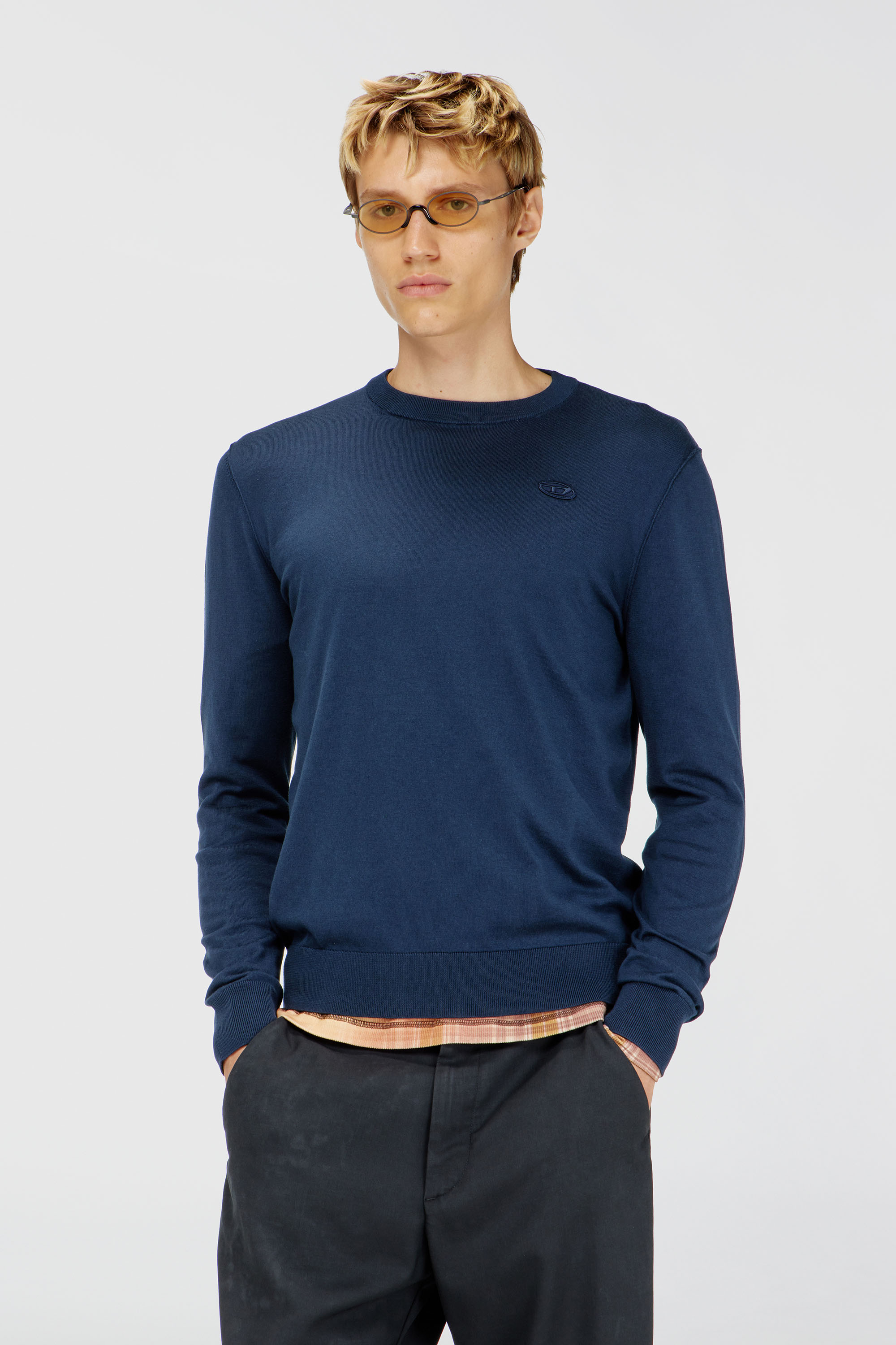 Diesel - K-FREEX-TAG-T92, Man's Cotton knitwear with tonal logo in Blue - 1