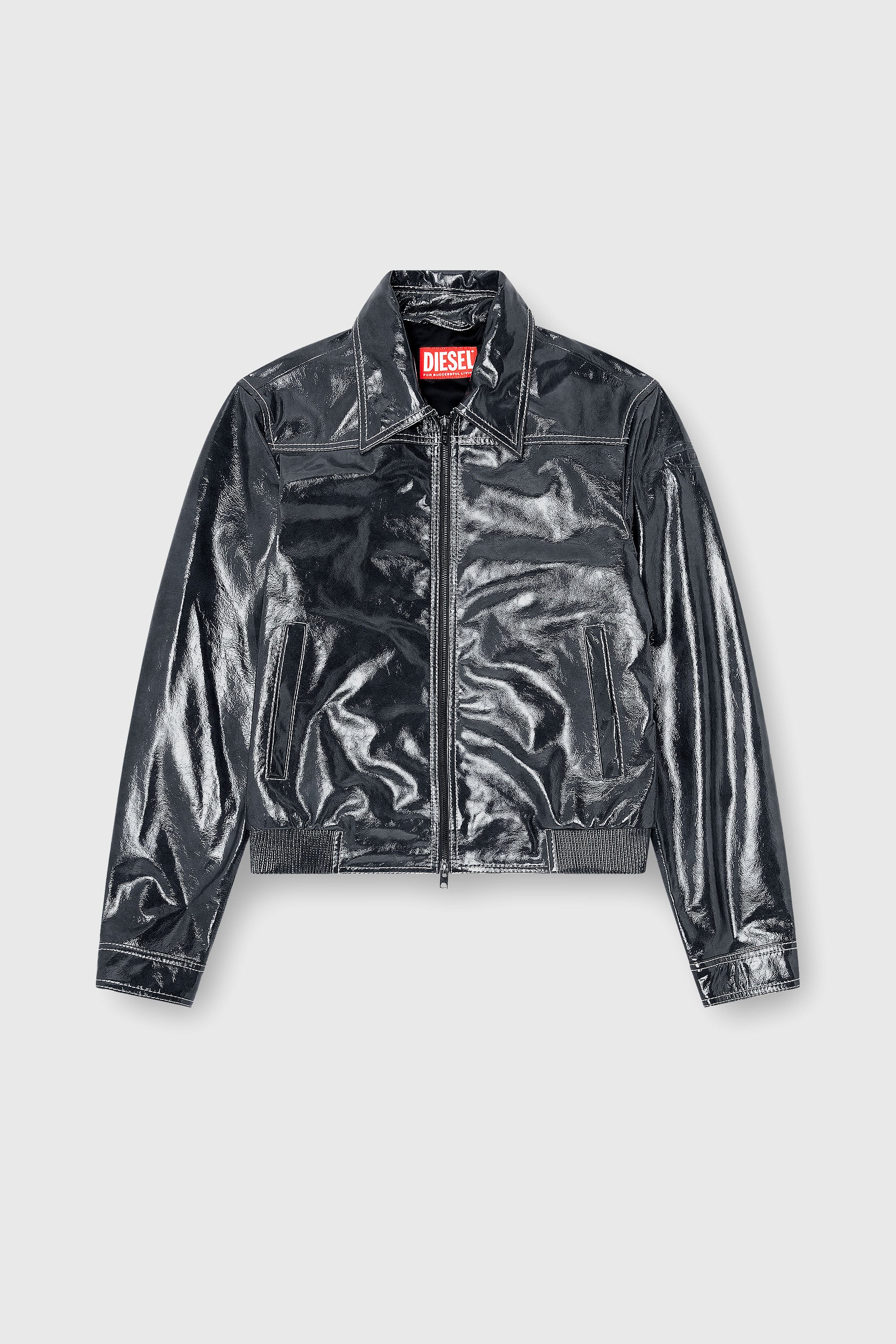 Diesel - L-ADDI, Veste en cuir verni Homme in Gris - 2