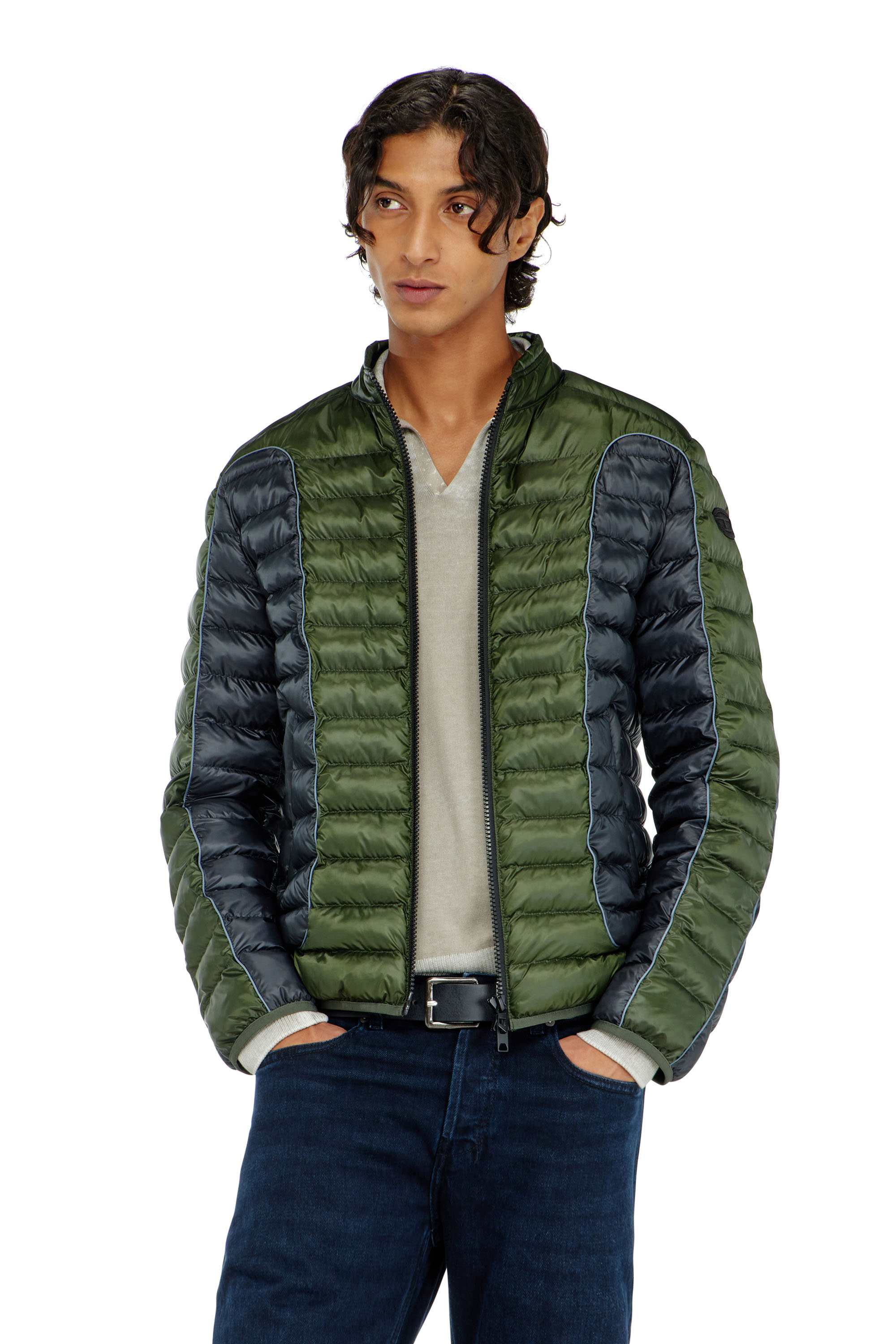 Diesel - W-PILOT-BLOCK, Doudoune style biker &agrave; empi&egrave;cements color block Homme in Polychrome - 3