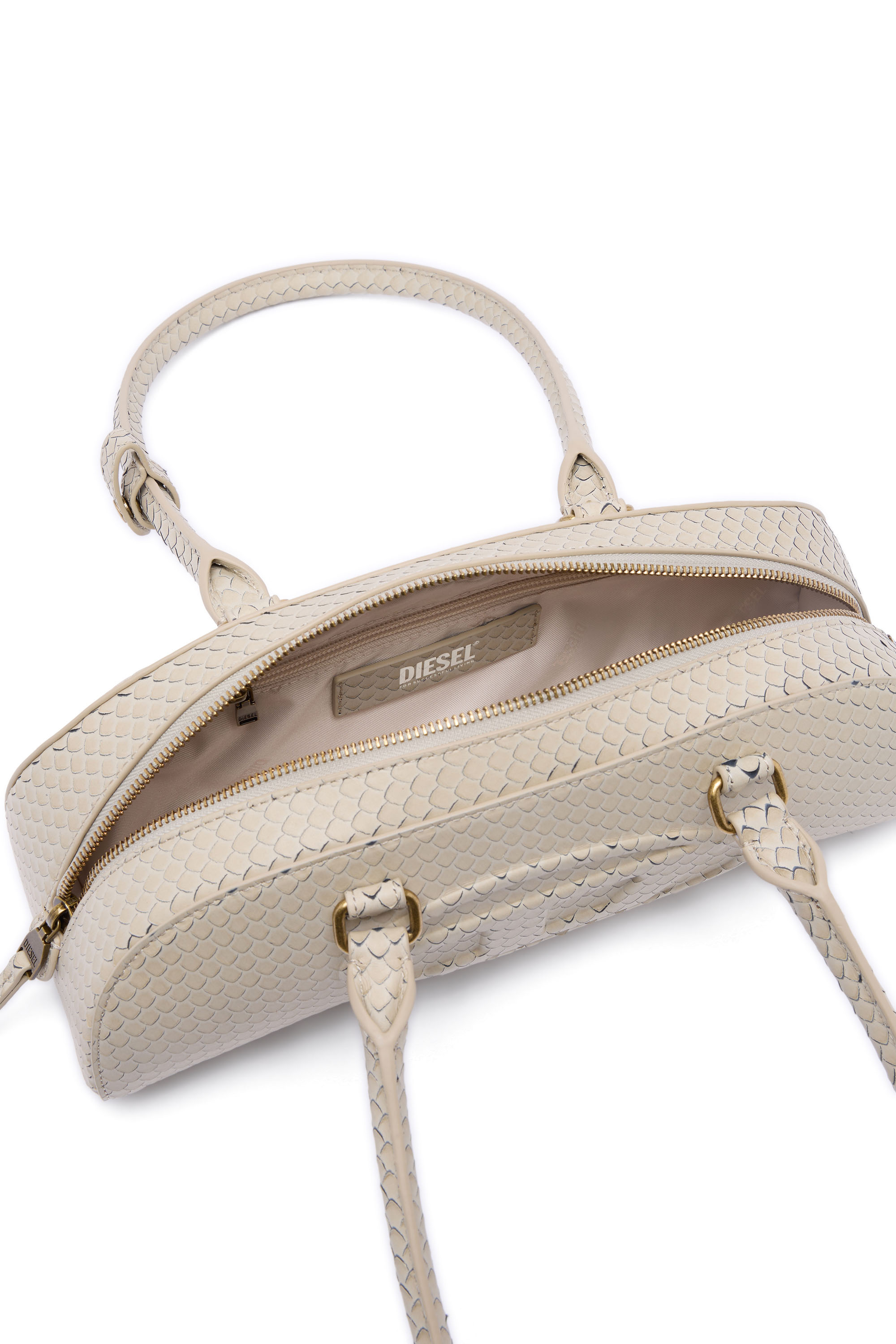Diesel - 1DR DOME SHOULDER EW, 1DR Dome-Sac bowling allong&eacute; en cuir textur&eacute; Femme in Beige - 5