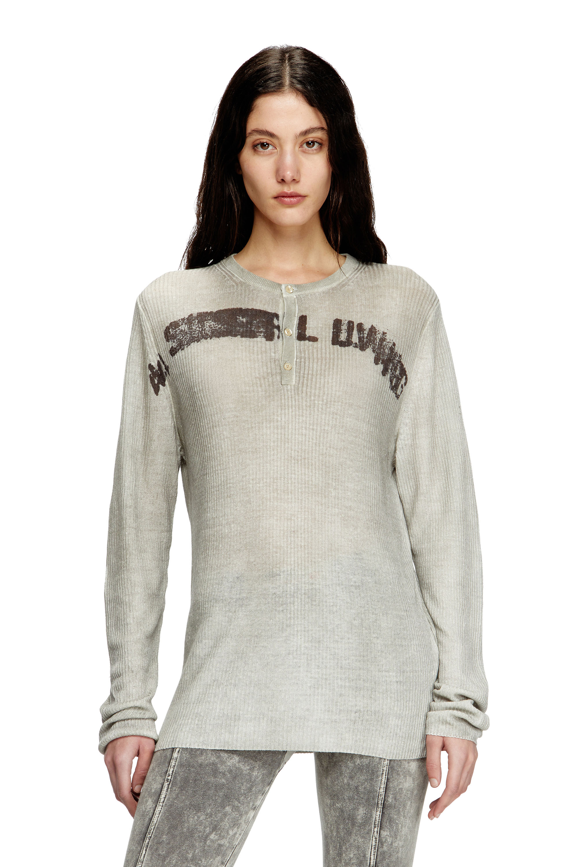 Diesel - K-ROBBY, Pull Henley effet sali, en lin Mixte in Beige - 6