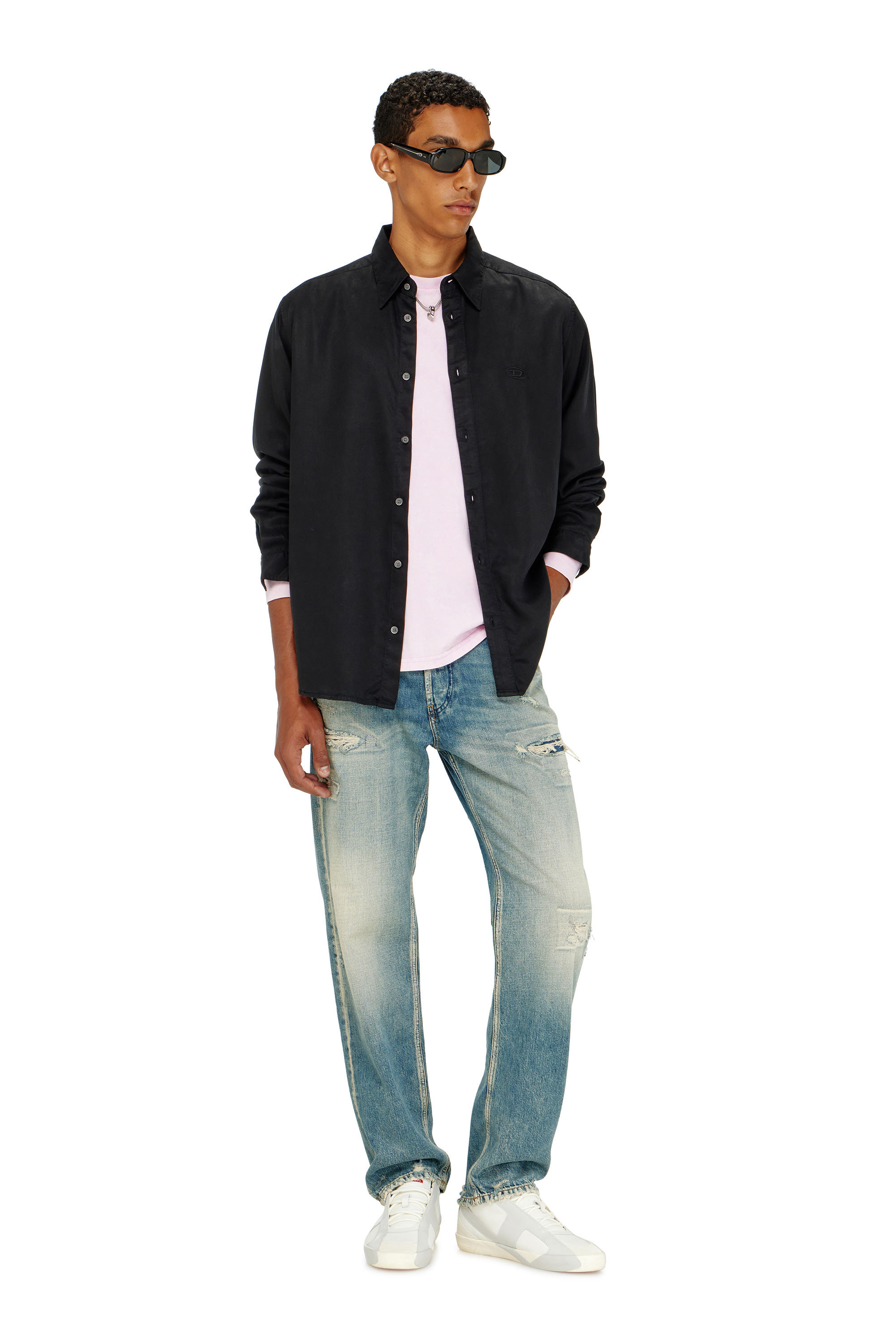 Diesel - S-SIMPLY-C, Chemise fluide avec broderie logo Homme in Noir - 2